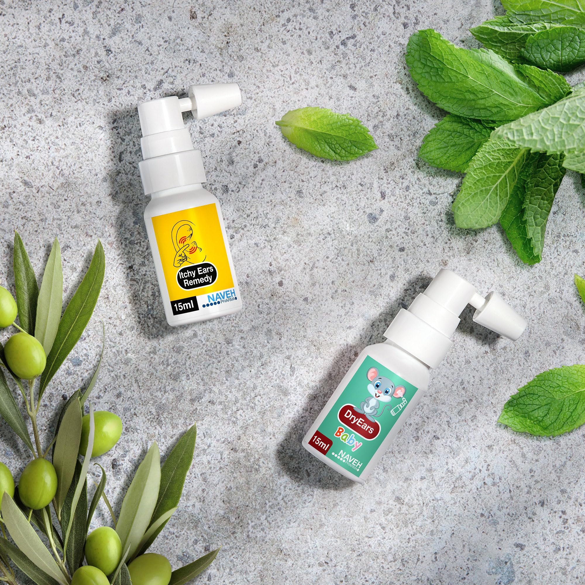 NAVEH PHARMAItchy Ears Remedy Ear Cleaning and Itch Relief (0.5 fl oz) + NAVEH PHARMA Dry Ears Baby - Swimmers Ear Drops Spray (0.5 fl oz)