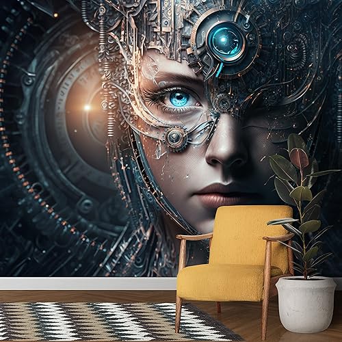 Miniatura 4 de Papel tapiz de ciencia futurista de mujer, decoración de pared para sala de juegos, despegar y pegar o textil, material de vinilo apto para alquiler