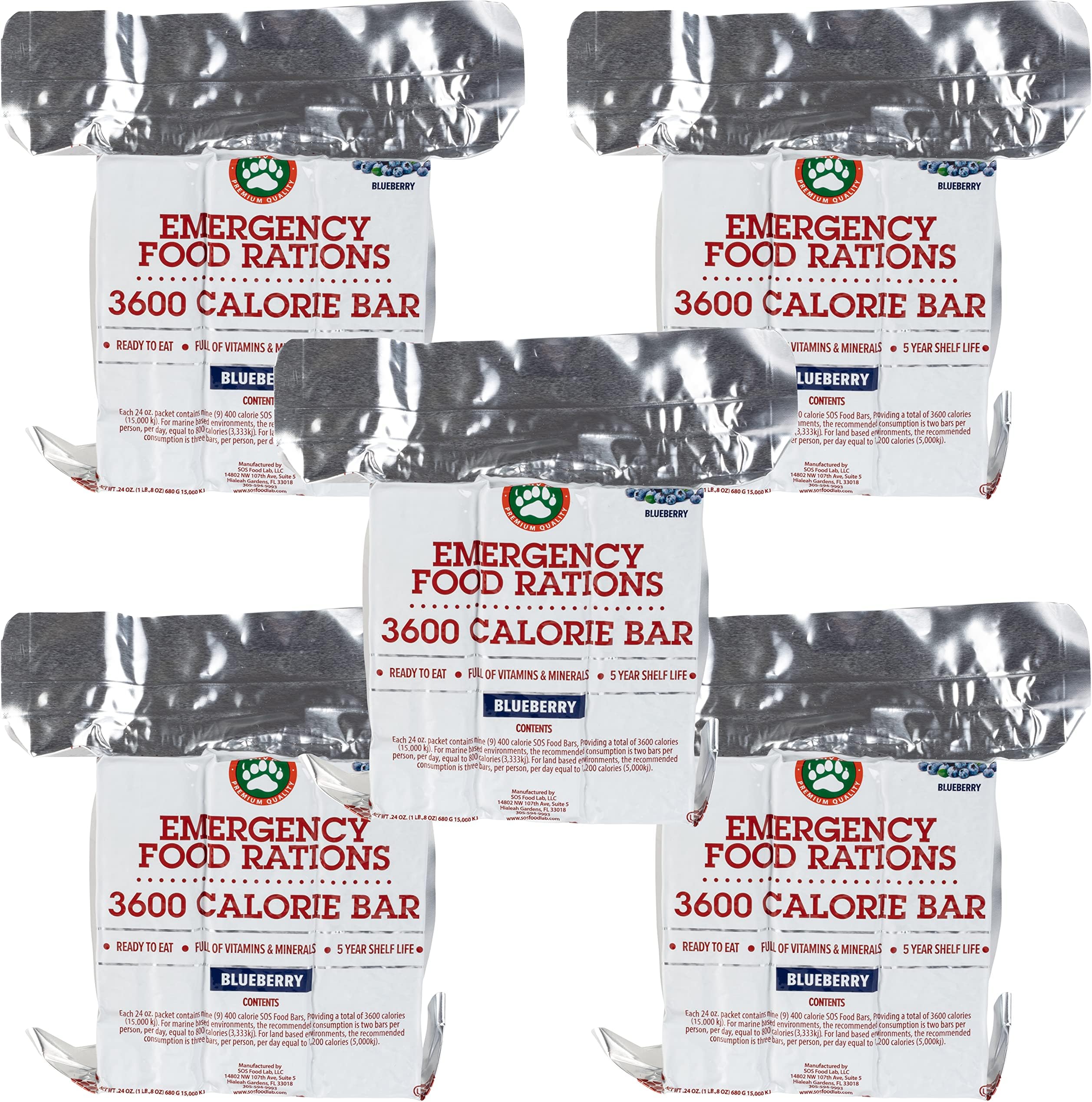 Emergency Food Rations- 3600 Calorie Blueberry Bar - 15 Day, 360 Hour Supply For Disaster, Hurricane, Flood Preparedness - Less Sugar, More Nutrients Than Other Brands - 5 Year Shelf Life