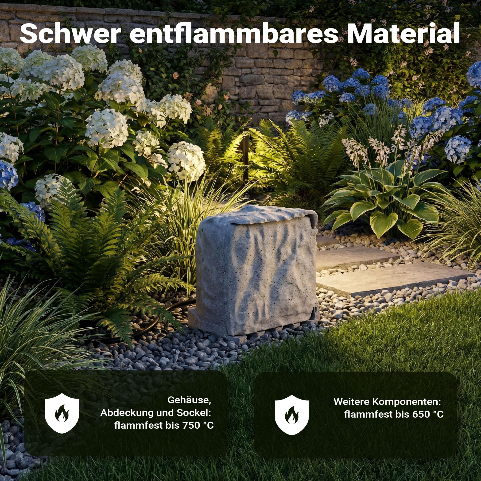 Wiltec Presa multipla per esterno 4 prese cavo 5m Multipresa da giardino effetto pietra, protezione IP44