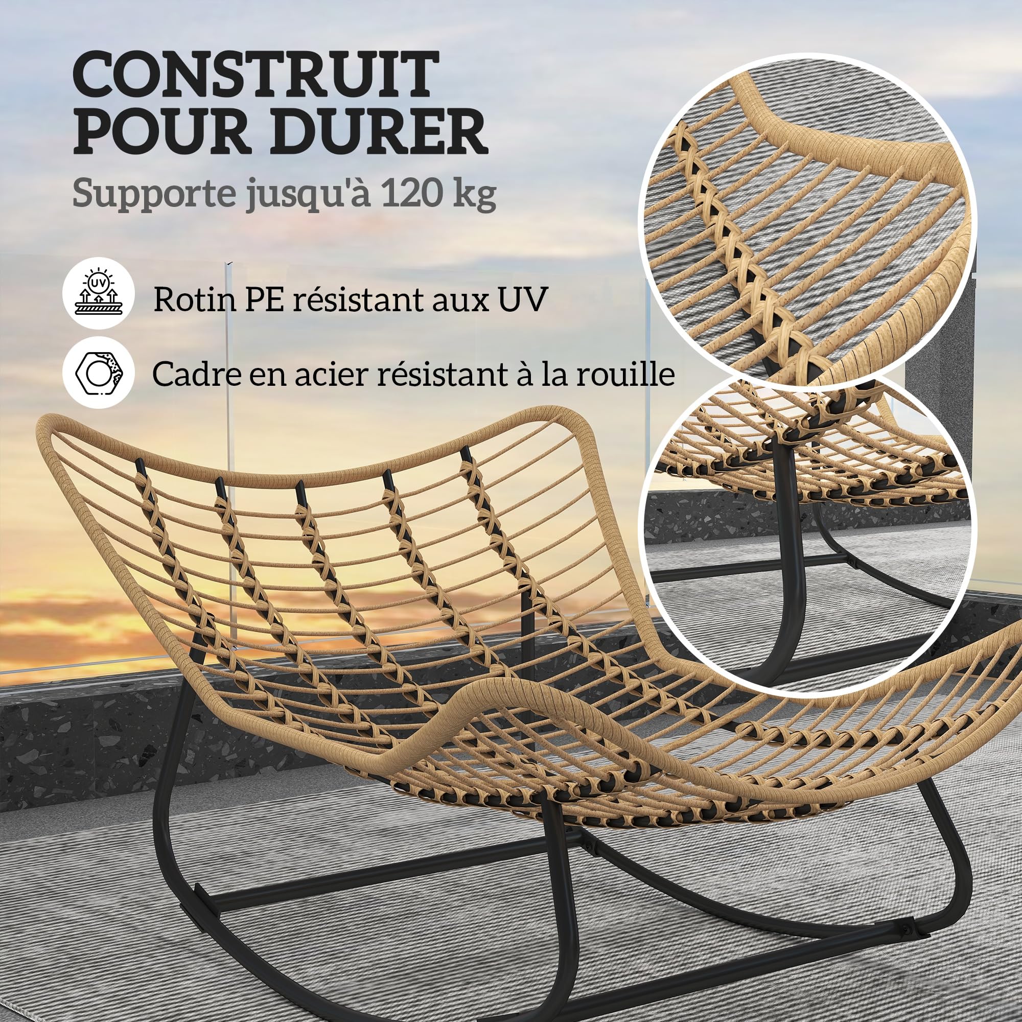 Outsunny - Silla mecedora de jardín con forma de huevo de resina trenzada, con cojín acolchado para jardín, dormitorio, sala de estar, crema