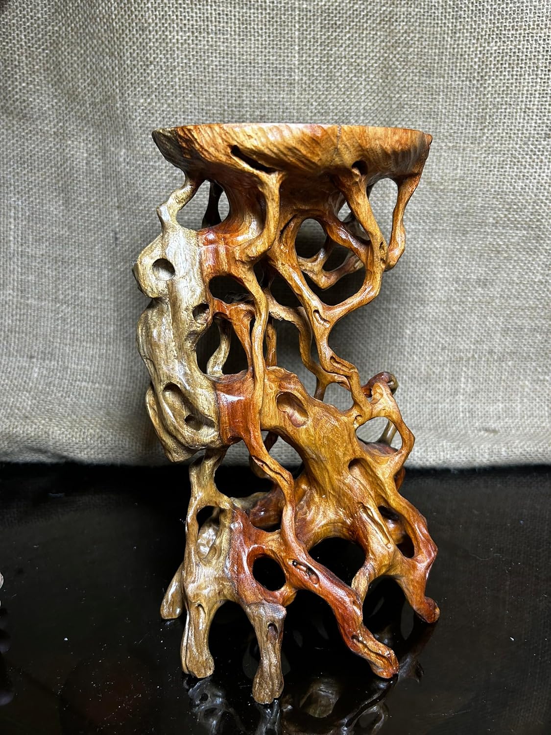 Wood display stand, handmade sculpture, home decor, root stand size 8.8"