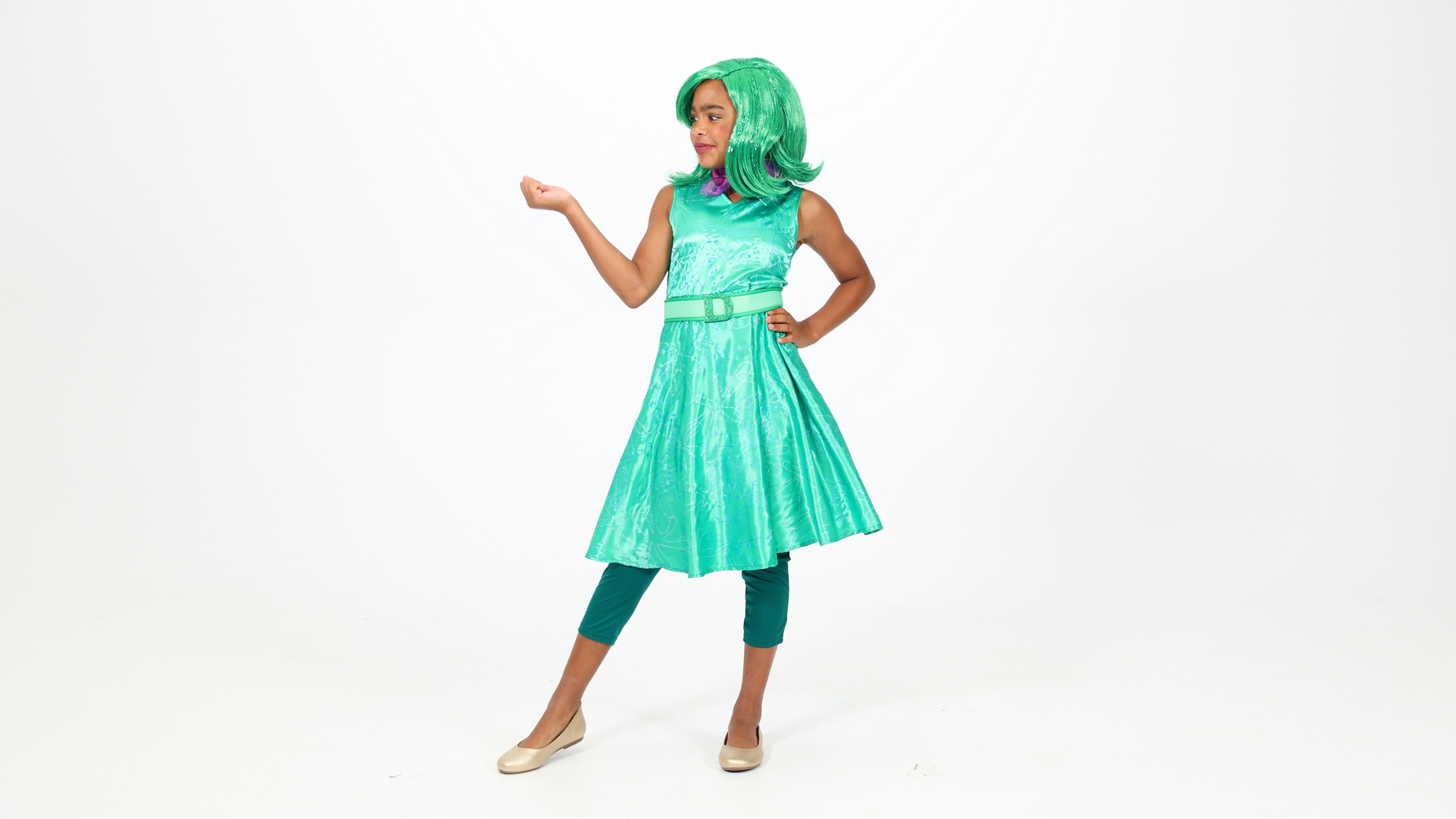 green emerald velvet dress Inside Out 2 (2024) Joy Green Dress Outfits Cosplay Costume Halloween –  Coshduk main image 1