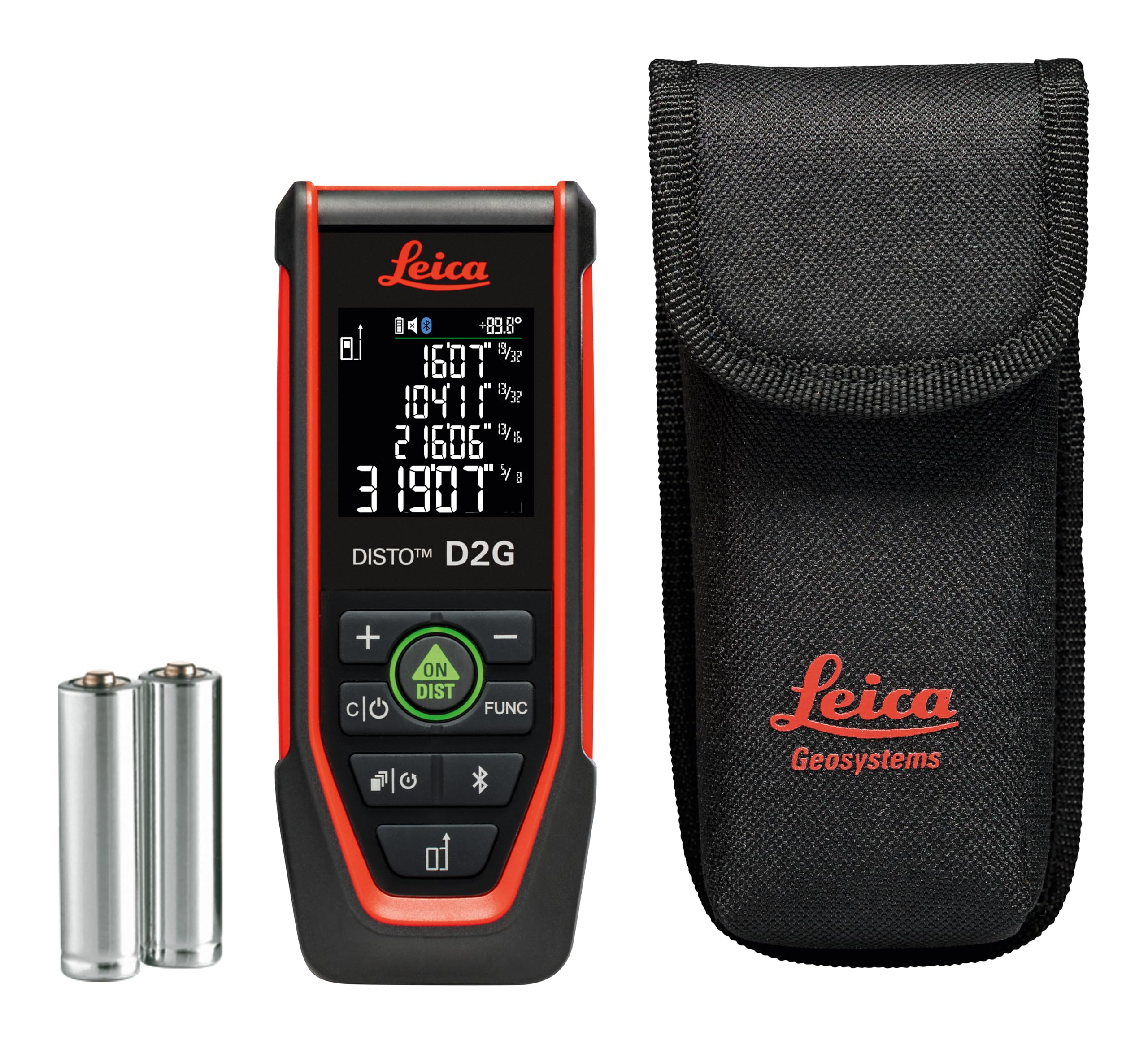Leica Disto D2G - Range 390ft Green Beam, Bluetooth, NFC Data Transfer, Smart Horizontal, Add/Subtract, Volume, 30 Measurement Memory, 4-line Display, Intelligent end-piece, Hand Loop, Pouch.