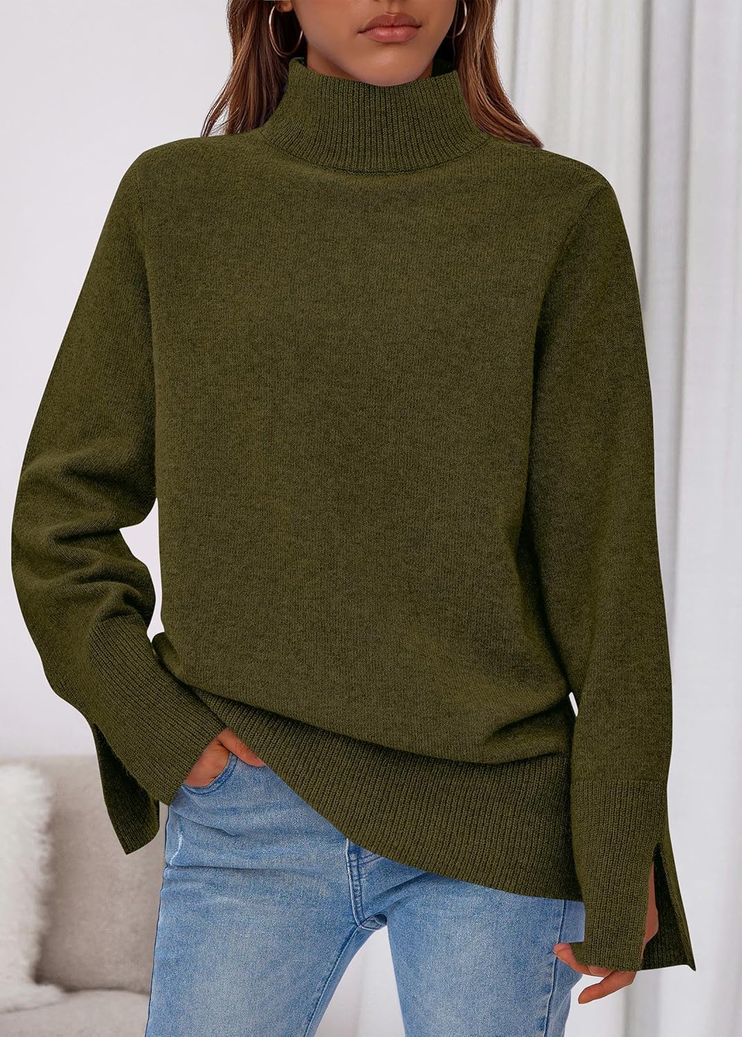 KIRUNDO Fall Sweaters for Women 2025 Turtleneck Ribbed Long Sleeve Casual Loose Knit Pullover Tops Fashion Winter Clothes - Image 5