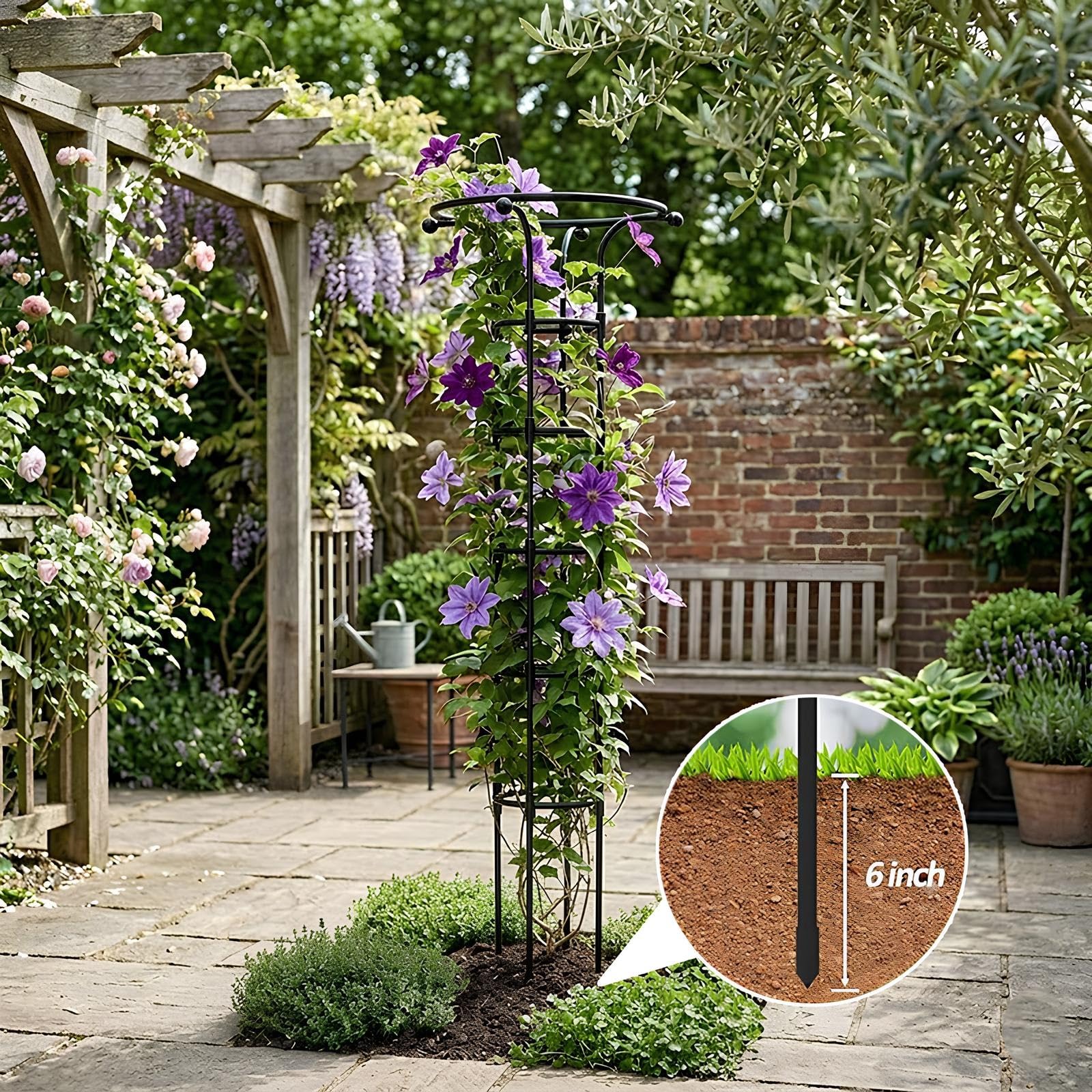 185cm Griglia Da Giardino - Supporti Verticali Stabili Per Piante Rampicanti - Traliccio A Ombrello Con Struttura A Gabbia - Per Vite Rosa Clematide Ortensie(Black,D25cmxH125cm)