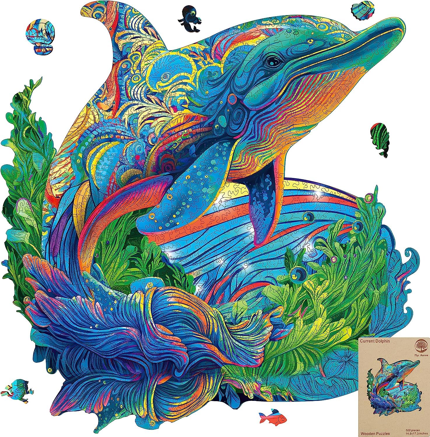 Amazon.com: Mys Aurora Wooden Puzzles, Dolphin Jigsaw Puzzles 500