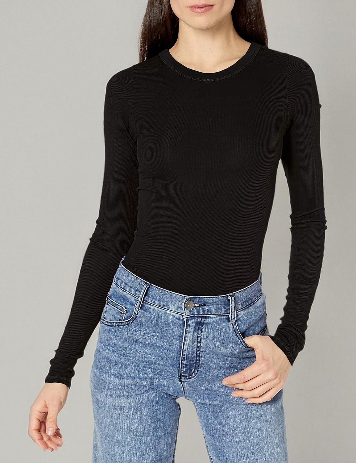 Enza Costa Women’s Stretch Silk Rib Fitted Long Sleeve Crew Neck Top - Image 3