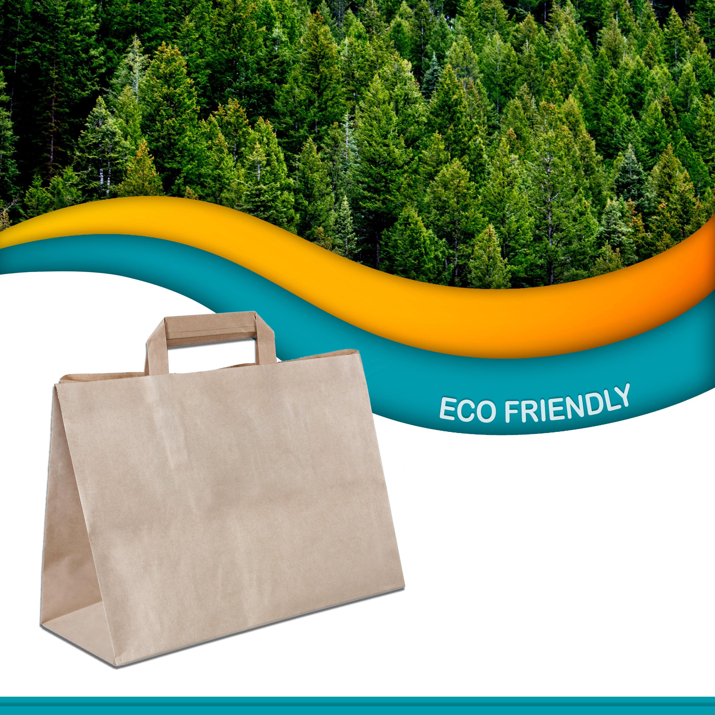 Torby papierowe, 250 sztuk, torebki na prezenty, torebki z papieru typu kraft, z uchwytami, torba do przenoszenia, papierowe torebki (32 + 22 x 25 cm - 250 sztuk, brązowe)