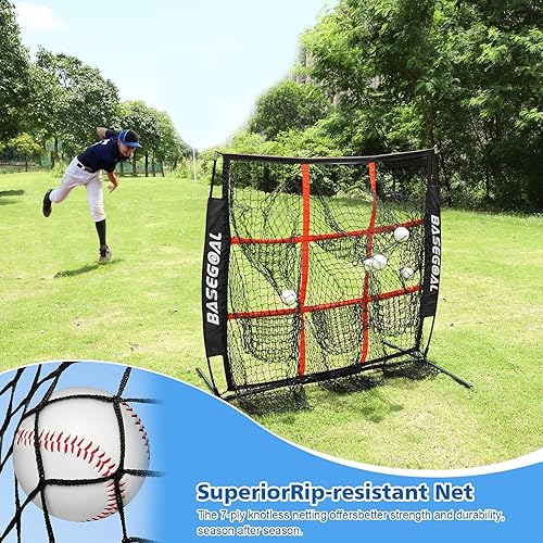 Miniatura 2 de Red de béisbol de sóftbol de 4 x 4 pies, red de objetivo de zona de golpe de lanzamiento, con 9 bolsillos, red de respaldo de béisbol, para golpear