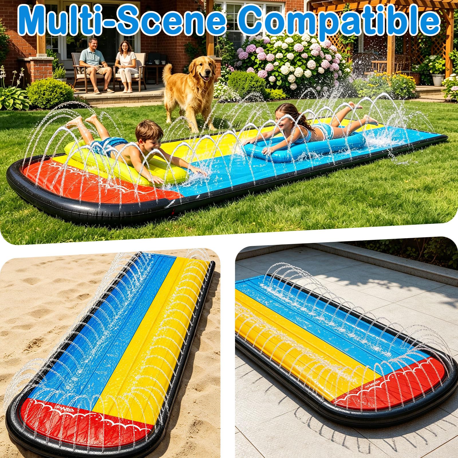 Gonfiabile per Bambini Mare, Doccia Esterna Giardino con 2 Bodyboard | Piscina Bambini, Tappeto Gioco, Giocattoli Estivi, Giocattoli Acquatici da Esterno, Estate
