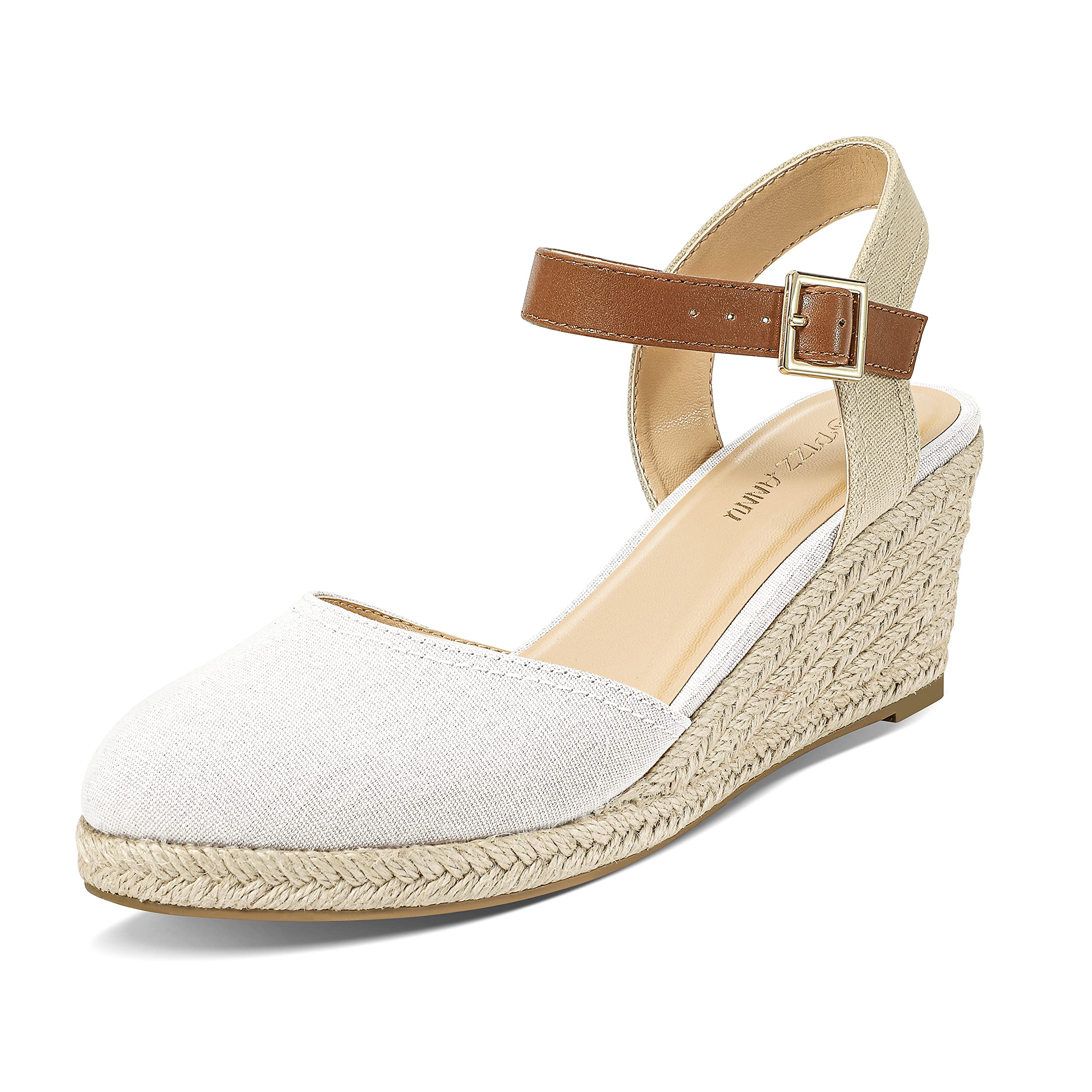 PIZZ ANNUWomen's Espadrille Low Wedge Heel Sandals with Buckle Ankle Strap Close Toe Casual Dressy Summer Platform Shoes