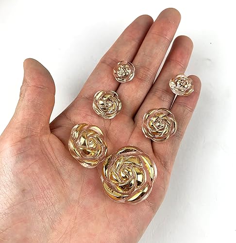 Miniatura 8 de 50 botones acrílicos dorados transparentes con vástago para coser botones, camisa, artes y manualidades, 0.591 in