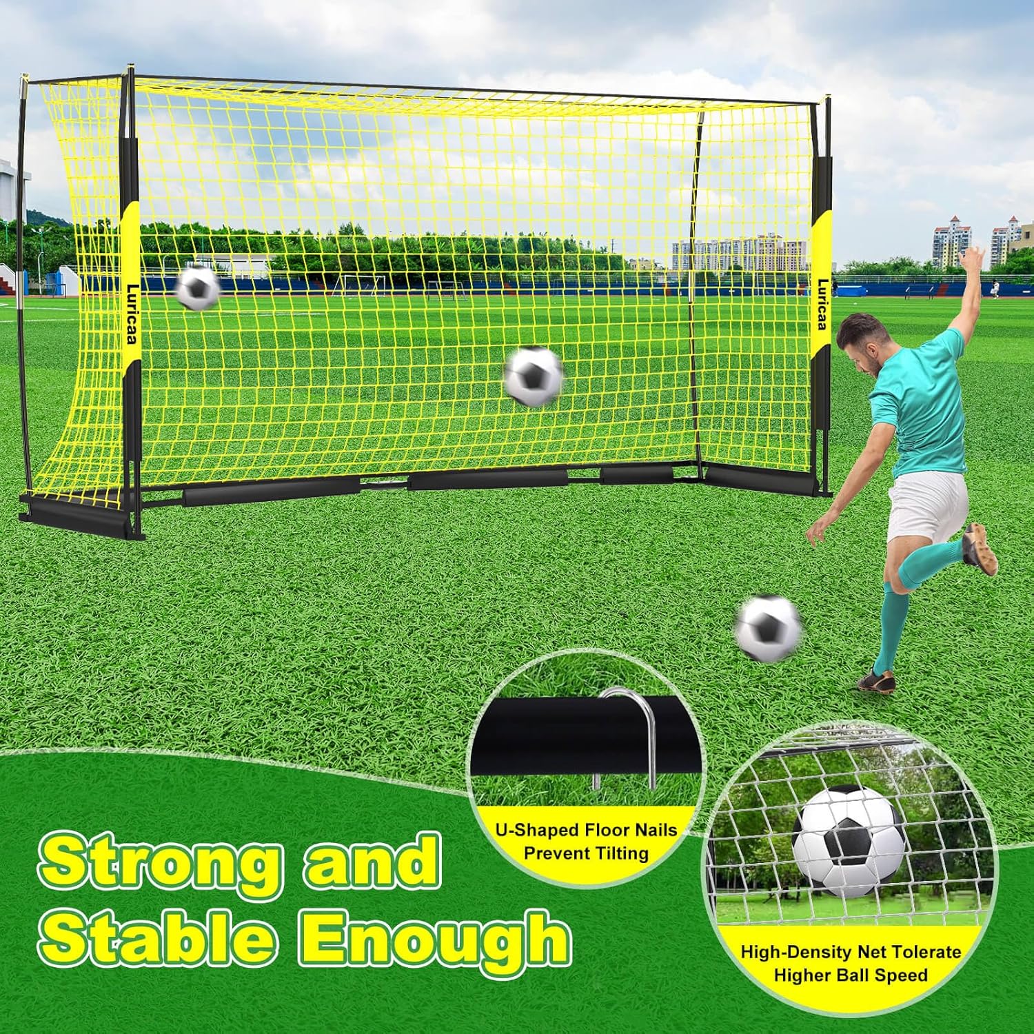 Soccer Goal, 12×6 ft /16×7 ft Portable Soccer Goals Net for Backyard, Quick Setup Training Equipment with 1 Carry Bag, 4 Ground Nails, 12 Training Cones