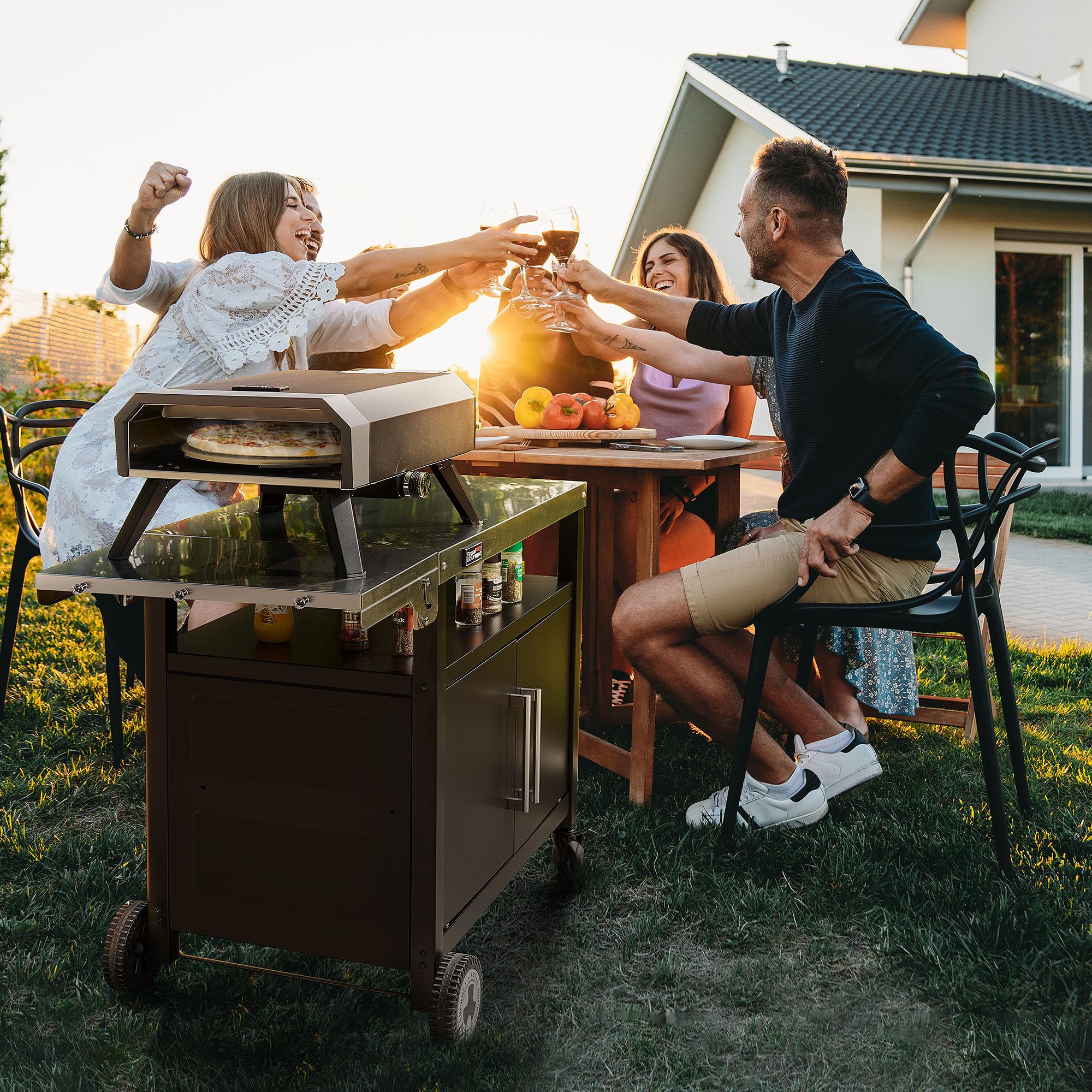 Royal Gourmet Four à Pizza Gaz Extérieur, Barbecue à Pizza de 4 KW avec Pierre Pizza de ⌀33 cm, Allumage Automatique et Pieds Pliables pour Le Jardin, Le Camping, Noir