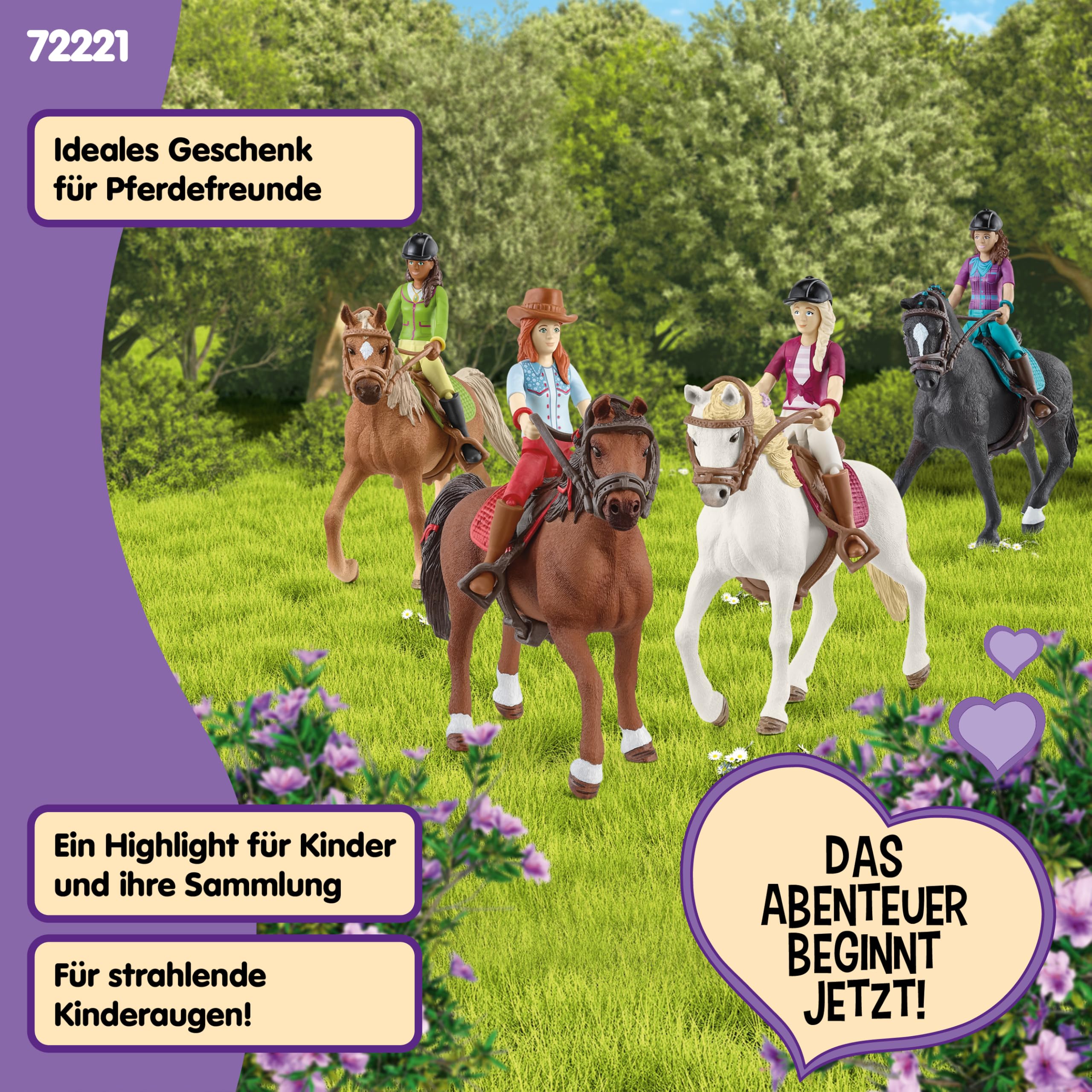Schleich Horse Club | Ausritt 72221 | ab 5 Jahren | 40 Teile | 4 bewegliche Figuren und 4 Pferde | Geschenk für Mädchen und Jungen | Pferde Spielzeug für Kinder | exklusiv bei Amazon
