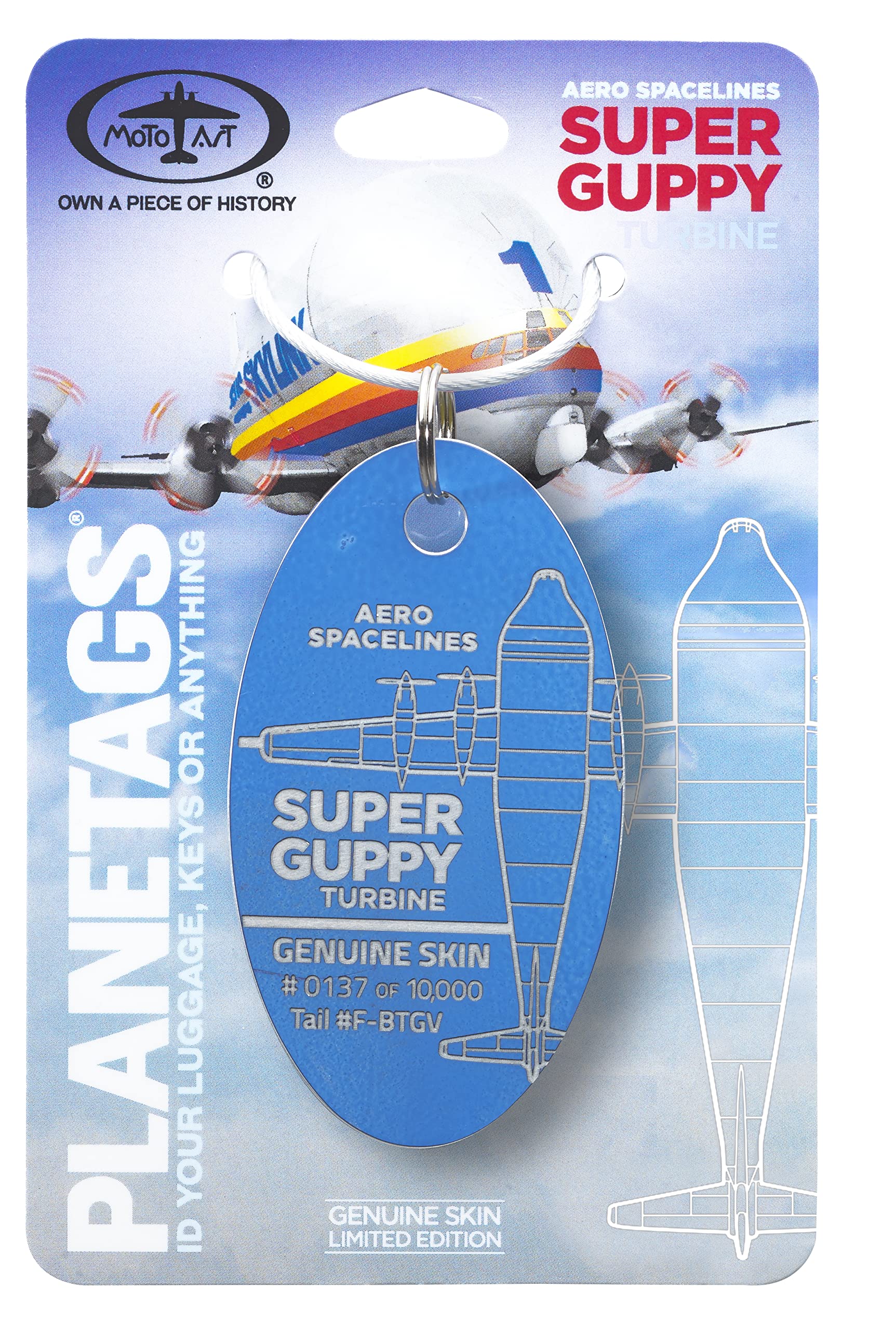 PlaneTagsPlaneTags Super Guppy| Genuine Aircraft Skin | Keychains | Luggage Tags | Tail# F-BTGV | Gifts for Avgeeks | Gifts for Pilots (Blue)