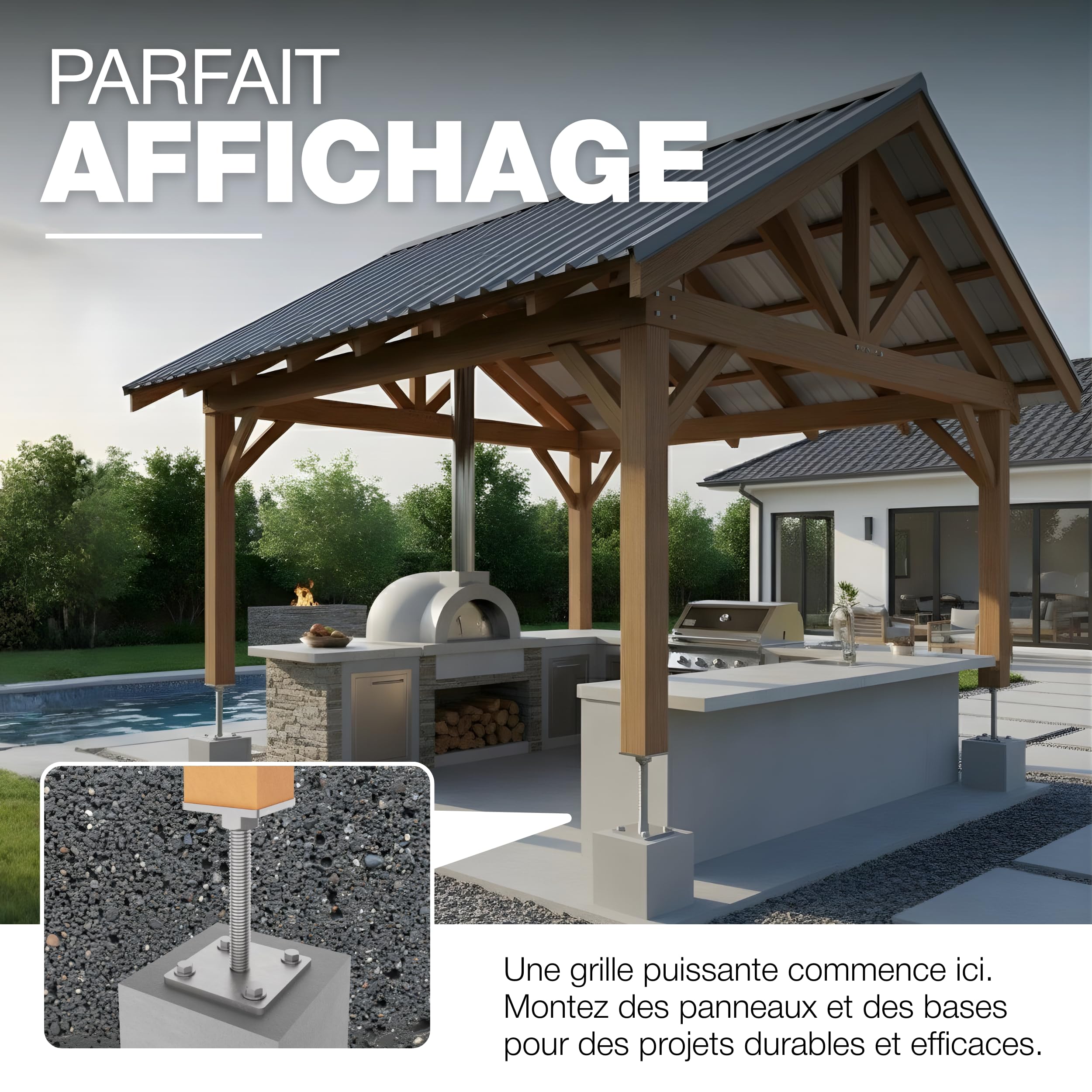 GeZu Impex Support de poteau Galvanisé à chaud Lot de 12 70 x 70 mm hauteur reglable platine bois pied poteaux clôture