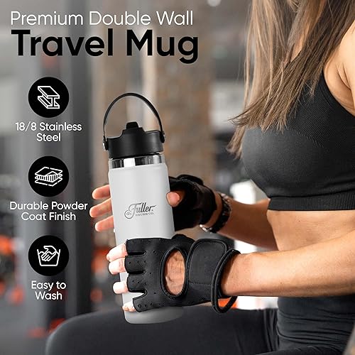Miniatura 4 de Fuller - Botella de agua de acero inoxidable con tapa con popote, sin BPA, a prueba de sudor, taza de viaje a prueba de fugas, aislamiento de doble