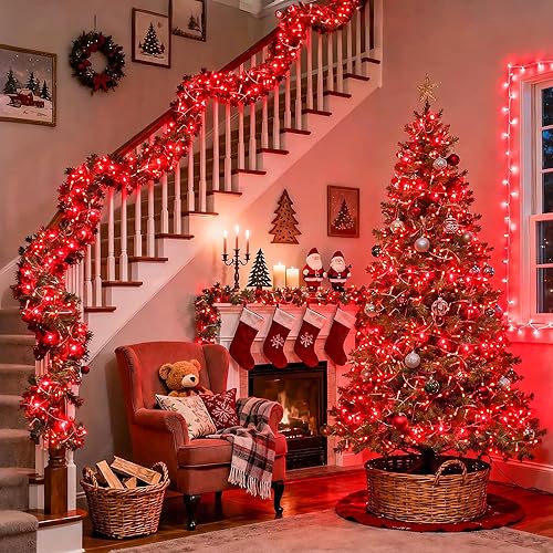 Miniatura 4 de JMEXSUSS Guirnalda de luces LED de 168 pies, 600 luces LED para el día de San Valentín, luces rojas de Navidad con alambre transparente, 8 modos
