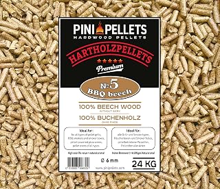 PINI Hartholz Pellets 100% Buche № 5 BBQ Beech 24 Kg Grillpellets zum Grillen Räuchern Smoken