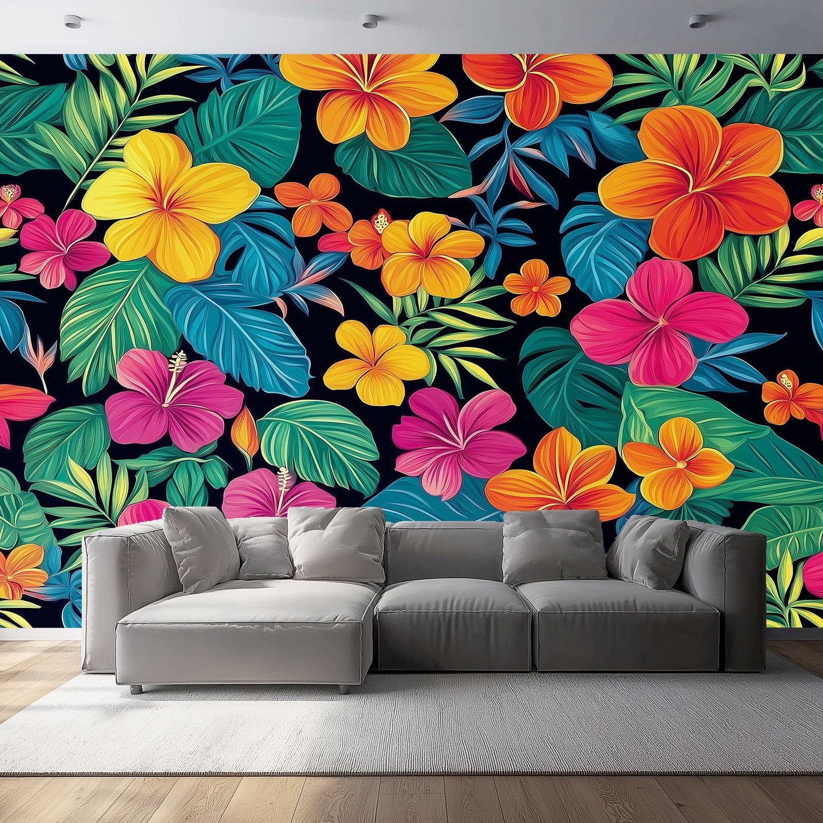 Fotomural de flores tropicales tejido no tejido de 300x210 cm para salon y dormitorios infantiles