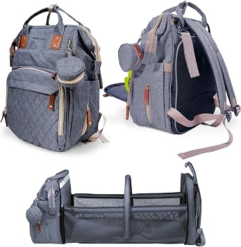 SNUGGY BABY Diaper Bag with Changing Station, Diaper Backpack with Changing Pad, Portable Diaper Organizer, Insulated Bottle Holders, Large Capacity, Water-resistant Travel Bag Gray