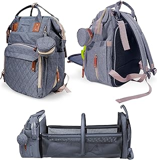 SNUGGY BABY Diaper Bag with Changing Station, Diaper Backpack with Changing Pad, Portable Diaper Organizer, Insulated Bottle Holders, Large Capacity, Water-resistant Travel Bag (Gray)