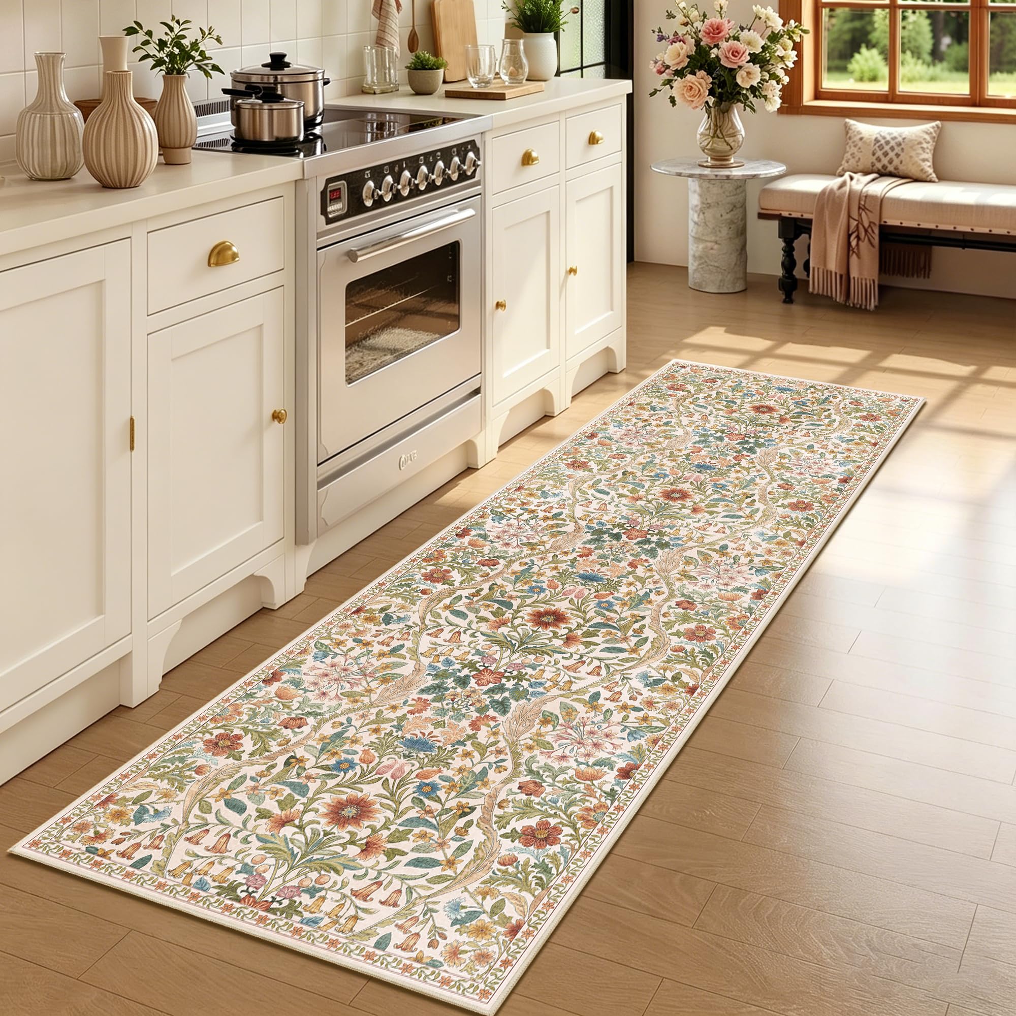 2x6 Floral Runner Rug for Kitchen Washable Hallway Runner Rug