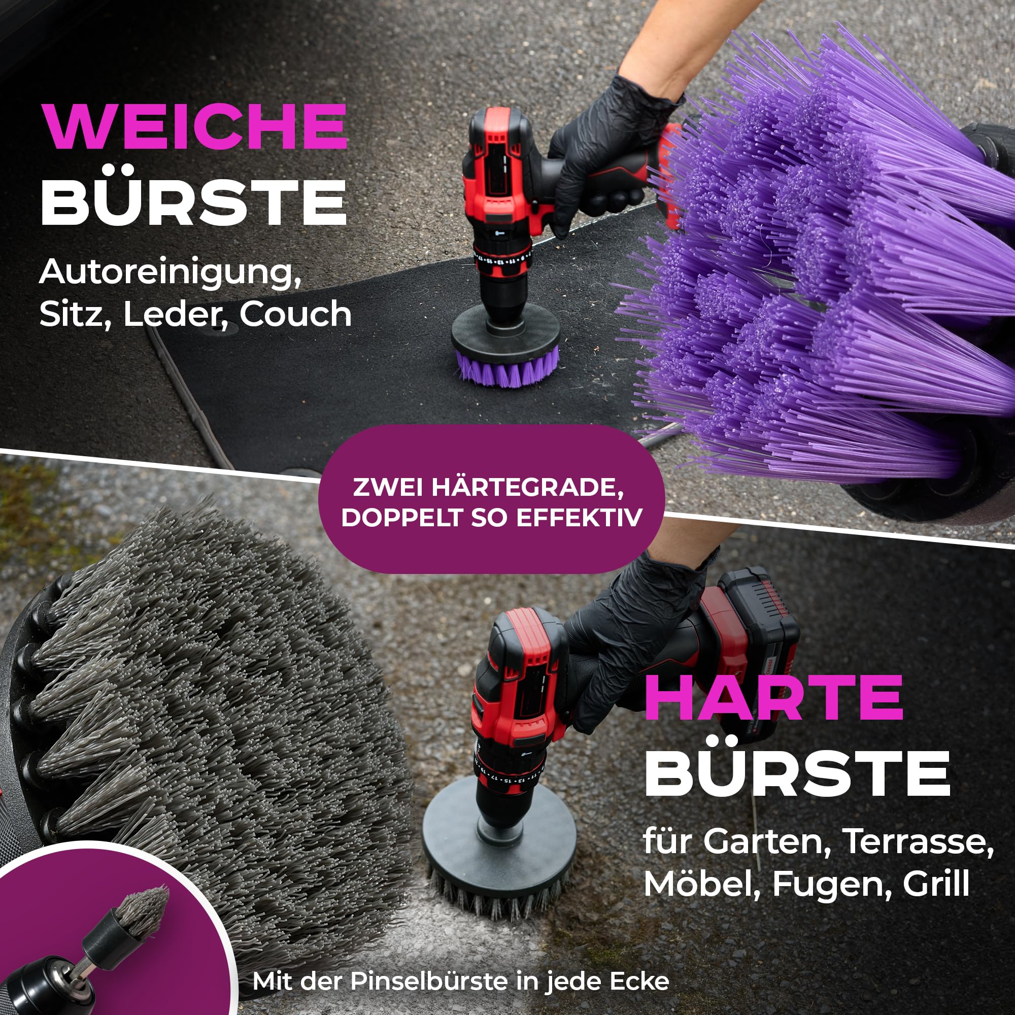 Brosse pour visseuse sans fil 10 pièces – Brosse de nettoyage Drill Brush – Salle de bain, cuisine, voiture, carrelage, etc. I Brosse de nettoyage pour visseuse sans fil I Embout brosse pour perceuse