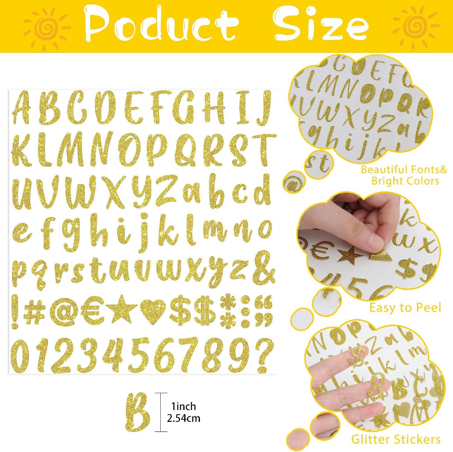 648 Pcs Gold Letter Stickers Glitter Alphabet Number Stickers 8 Sheets Self Adhesive Vinyl Letters Sticker for Graduation Cap Scrapbooking Water Bottles Cup Crafts Classroom Decor(Gold,1 Inch)