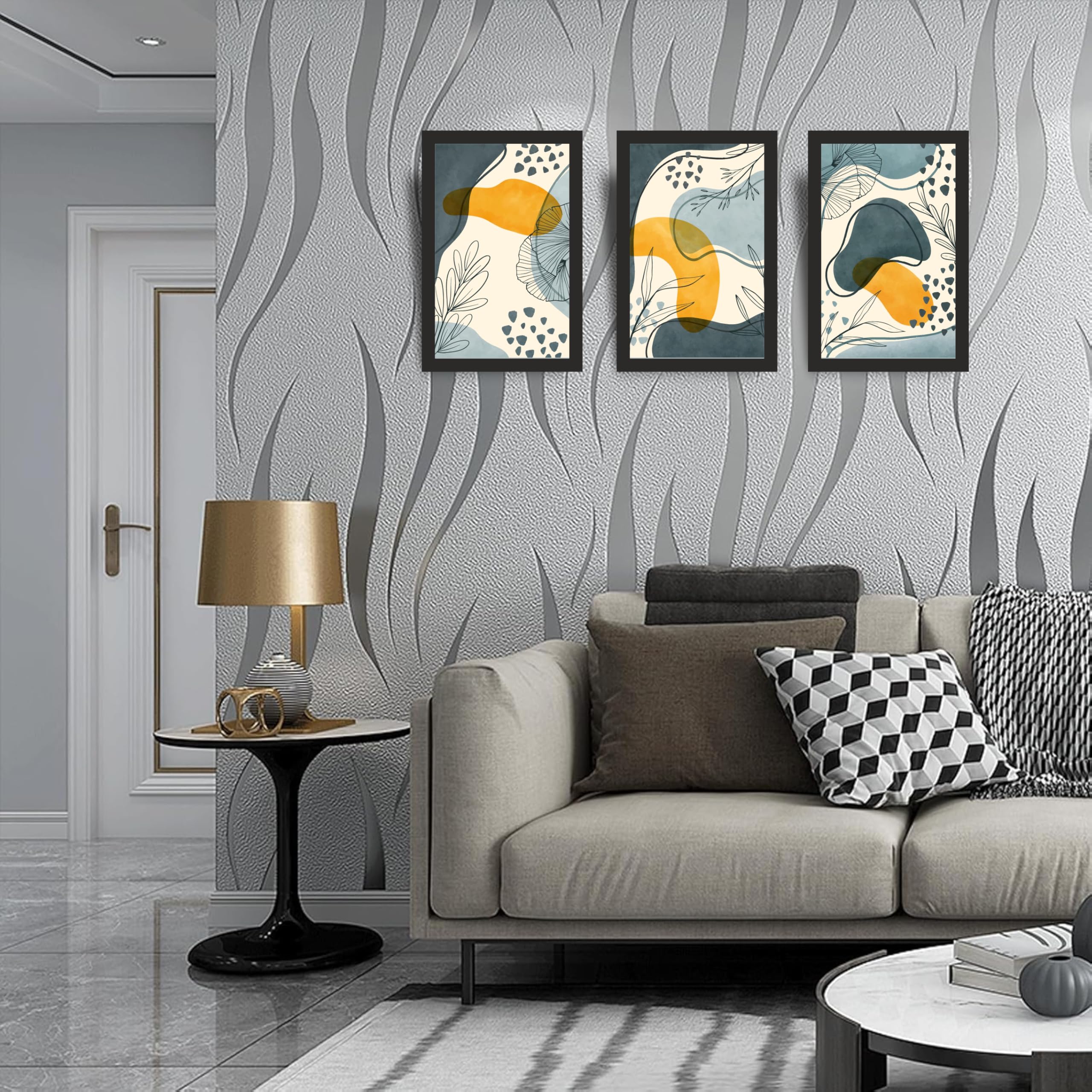 Scandinavian Botanical Abstract Wall Art Set of 3 Frames