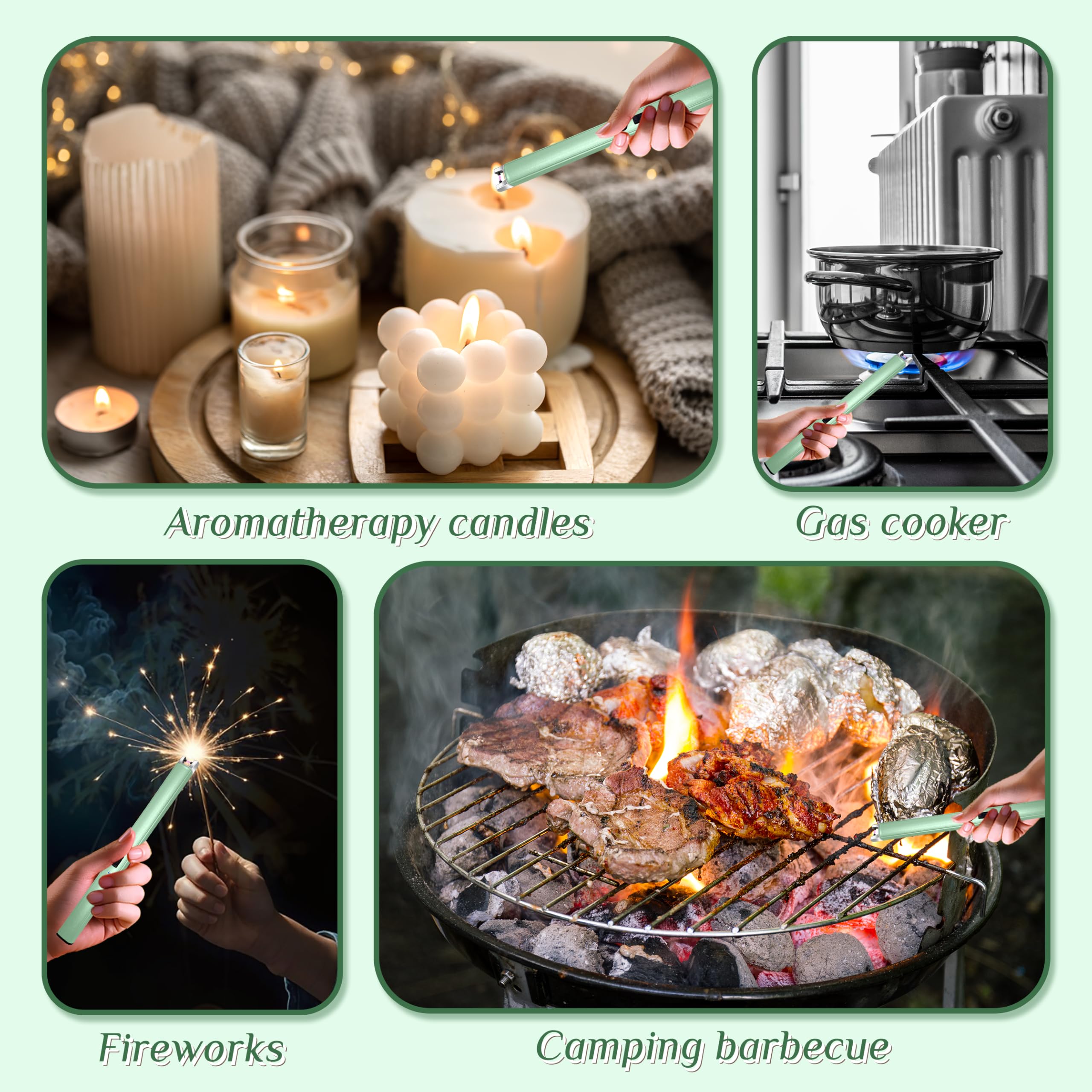 2 accendini elettrici antivento senza fiamma, con display di alimentazione a LED e interruttore di sicurezza, accendini ricaricabili al plasma USB per compleanno, campeggio, barbecue (verde)