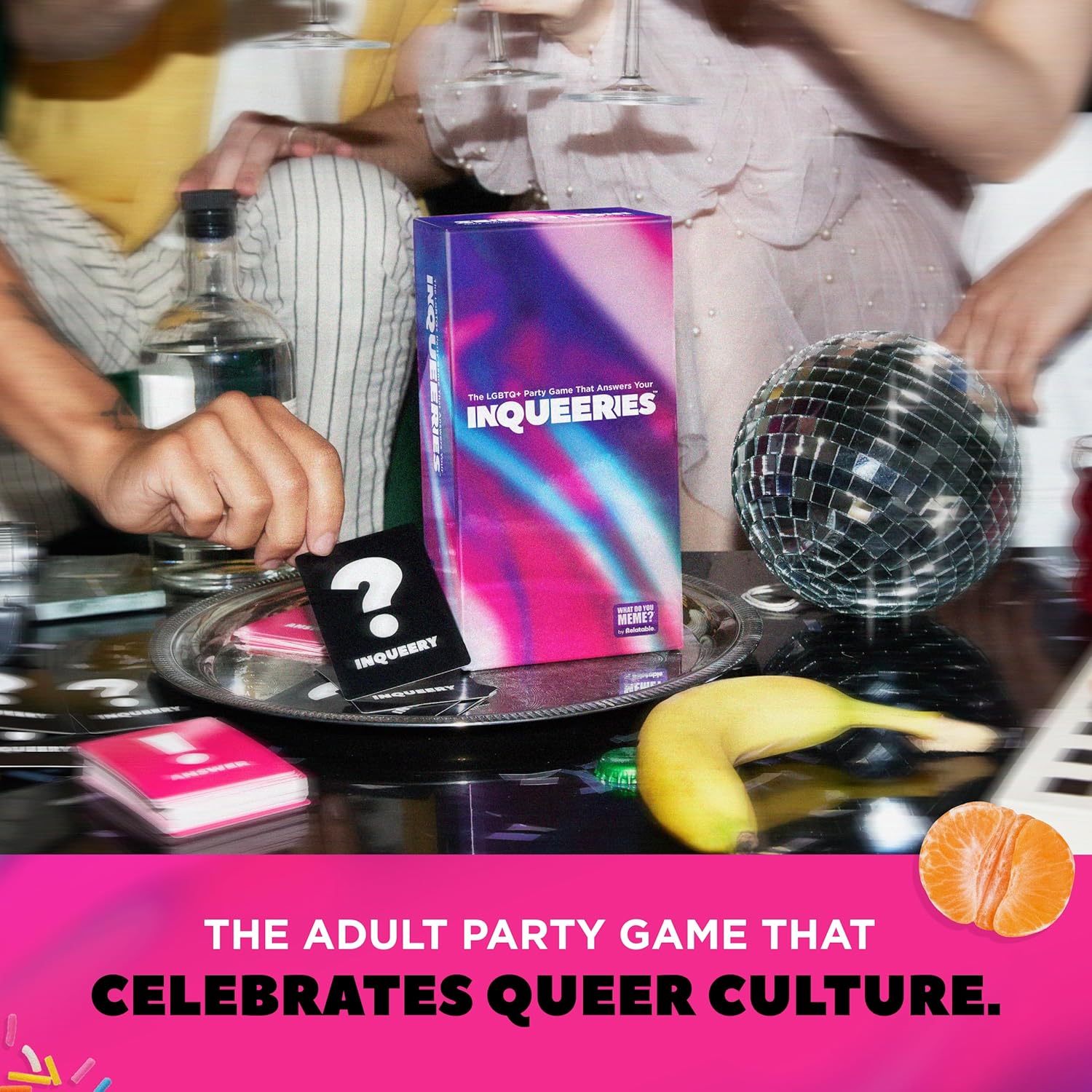 InQueeries by Relatable, Adult Games for Game Night, LGBTQ Games and Card Games for Pride Social Gatherings, Appropriate for Ages 17+, Includes 450 Cards, Holographic Crown, and Instructions