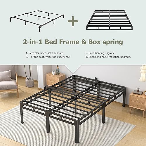 Miniatura 4 de NKZ Marco de Cama Tamaño King de 20 Pulgadas, Marco de Cama de Metal y Plataforma de Somier 2 en 1 con Patas de Esquinas Redondeadas, Capacidad de