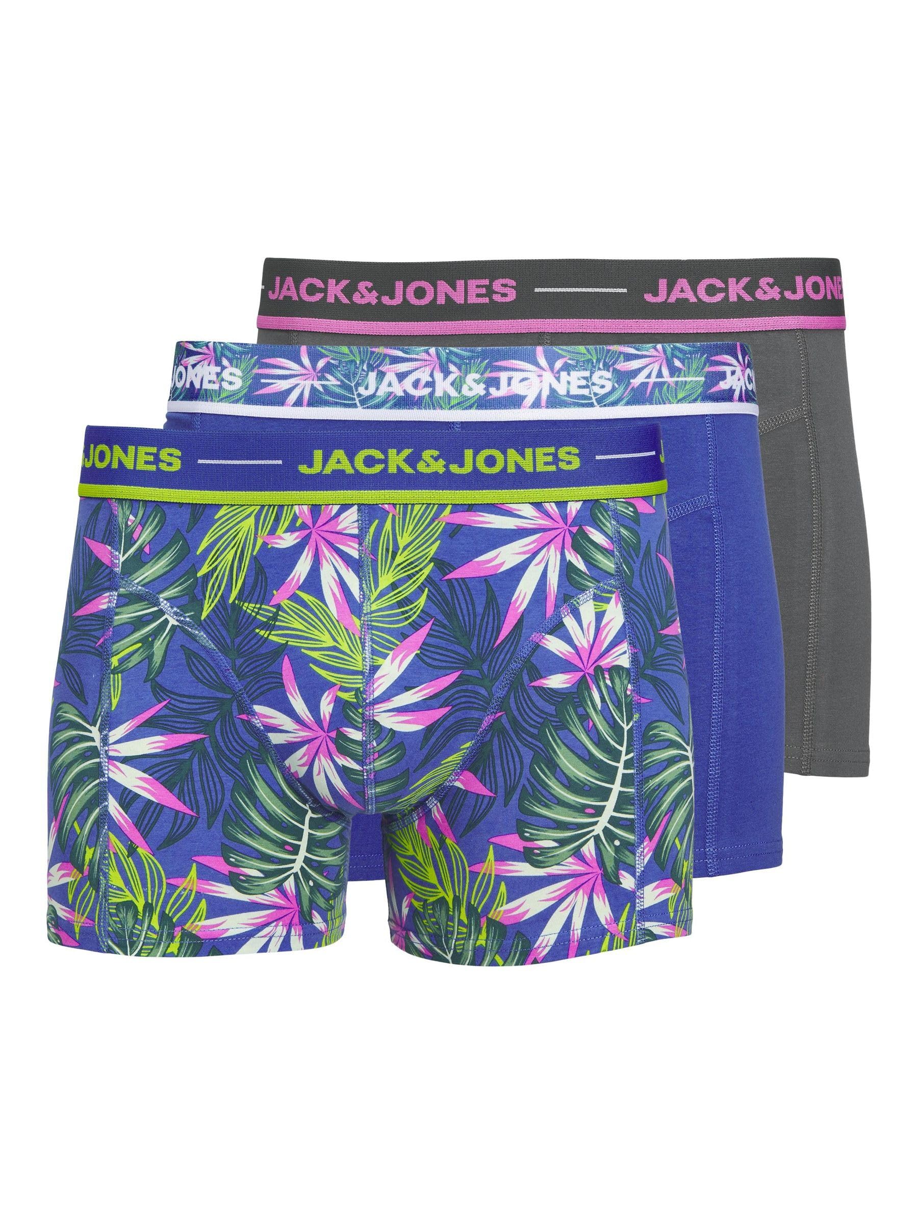Jack & Jones Men's Dazzling Blue Jacpink Leaves Trunks 3 Pack Sn, M (Pack Of 3)