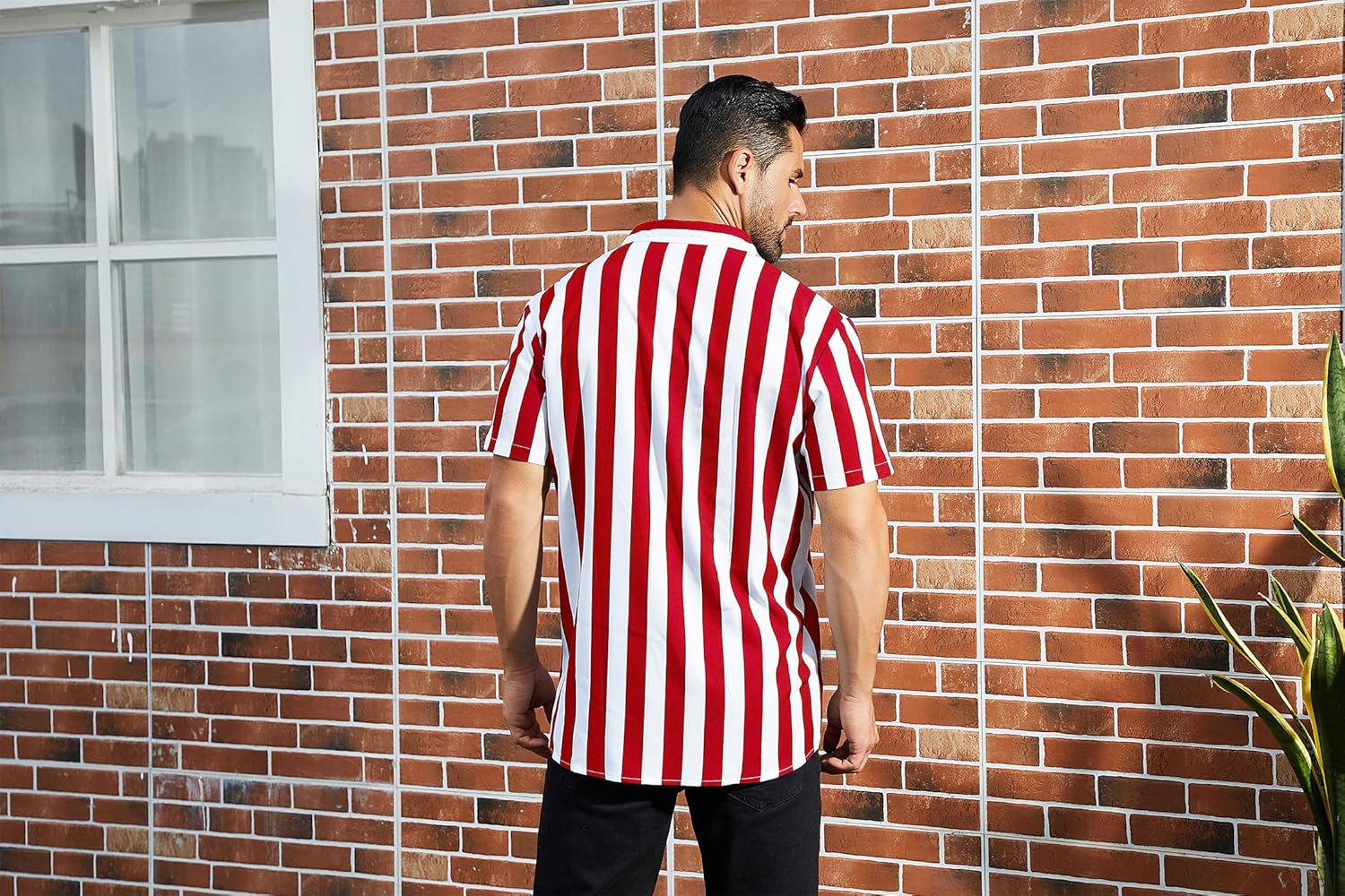 OLEMEK Men's Casual Shirts Short Sleeve Button Down Shirt Summer Beach Hawaiian Striped Shirt - Image 4