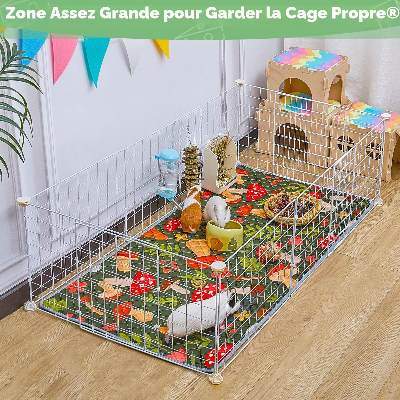 Lot De 2 Tapis Lavables Et Réutilisables pour Cage De Cochon D’Inde, Doublures Absorbantes pour Pipi, Tapis pour Petits Animaux, Lapins Et Hamsters