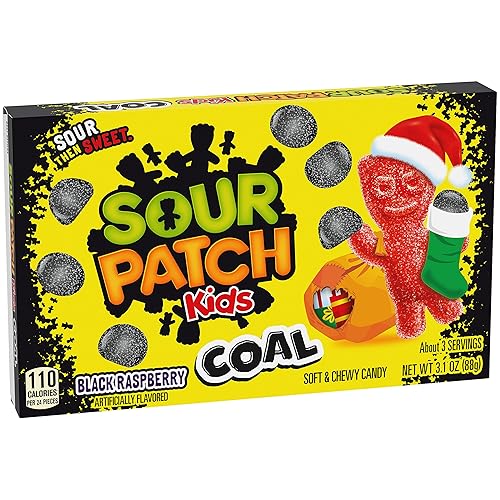 Miniatura 11 de caramelos masticables Sour Patch para niños de color carbón negro y frambuesa suave para Navidad, 88 g, 12 unidades