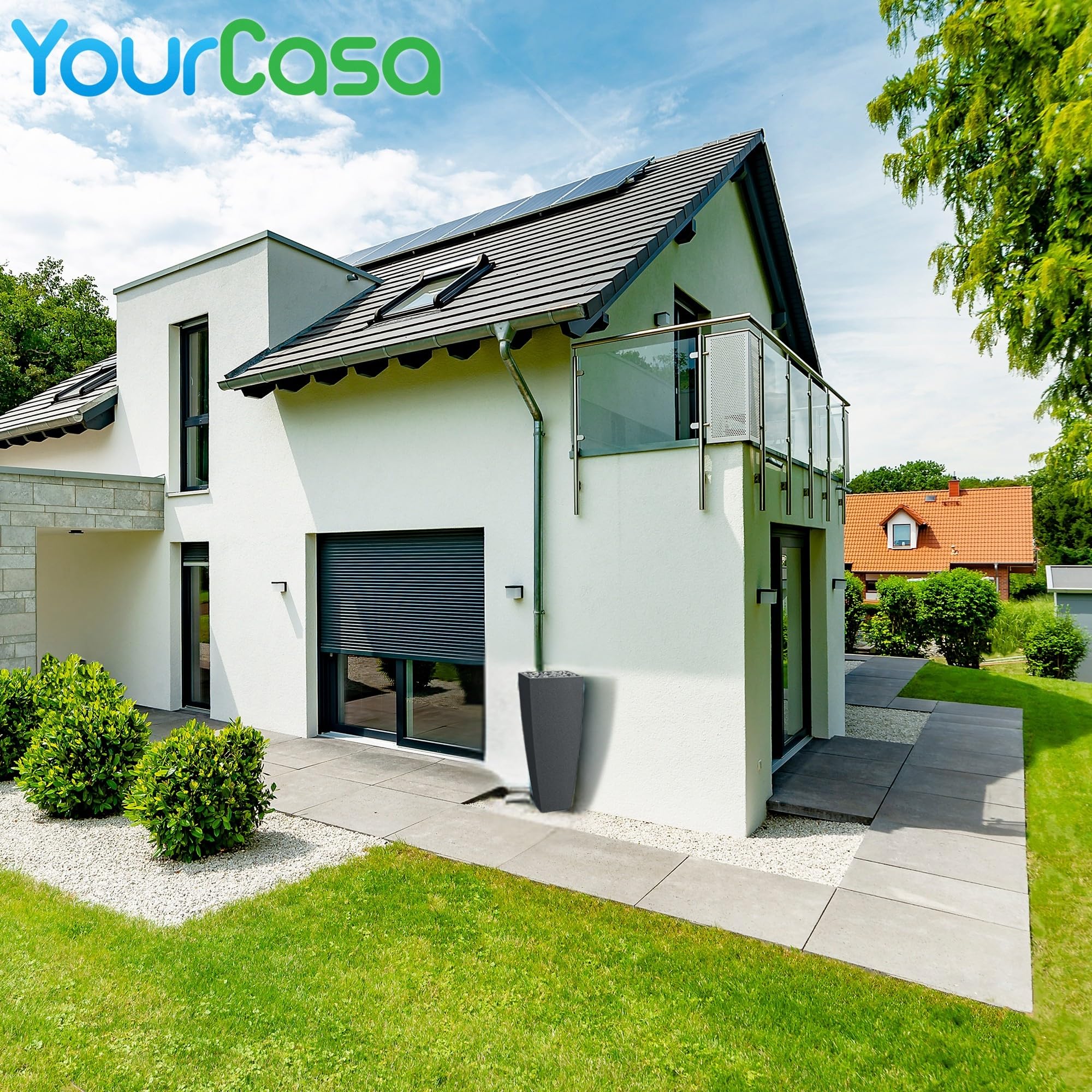 YourCasa PureFlow - Barril de Agua con Rosca de Metal y Cesta de Filtro, 100 L, de Plástico, Resistente a las Heladas, Depósito de Lluvia para Jardín