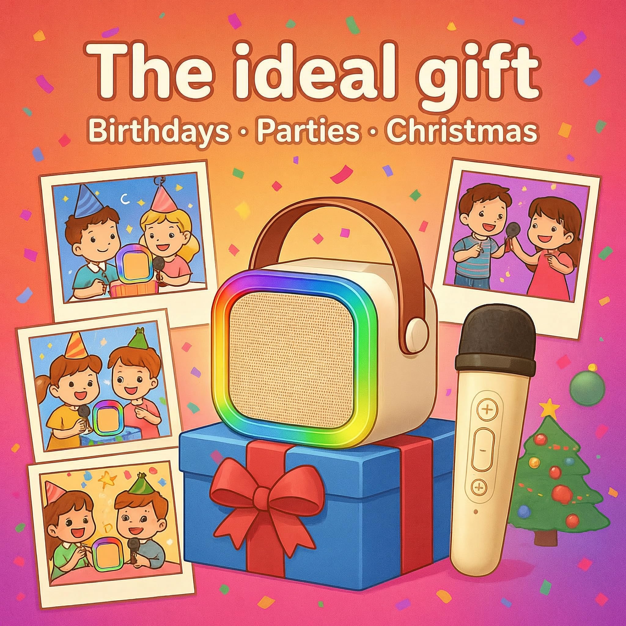 Karaoke con 2 microfoni senza fili. Karaoke portatile con altoparlante Bluetooth, luci LED e batteria ricaricabile. Giocattolo e regalo per bambini e adulti. Mini karaoke per bambini