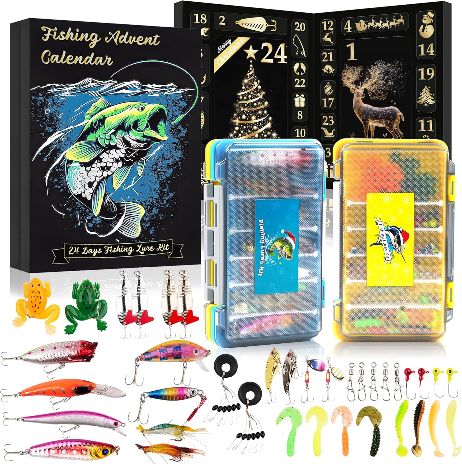 SUNNINO Fishing Advent Calendar 2025 for Adult, Fishing Lures Advent Calendar with Tackle Box, 24 Days Christmas Gifts for Men Teen Boys Father Husband Boyfriend Surprise