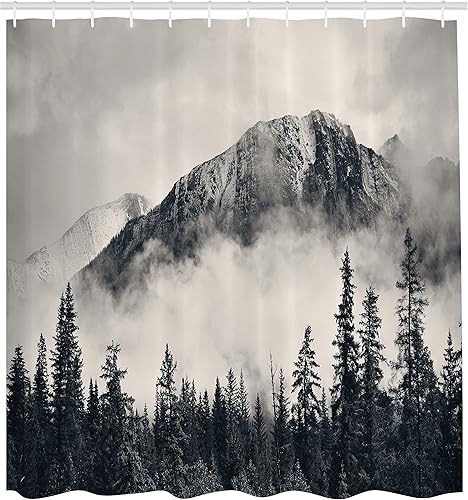 Miniatura 2 de Ambesonne - Cortina de baño con paisaje del parque nacional de las Grandes Montañas Humeantes, cortina de tela para decorar el baño, incluye set de