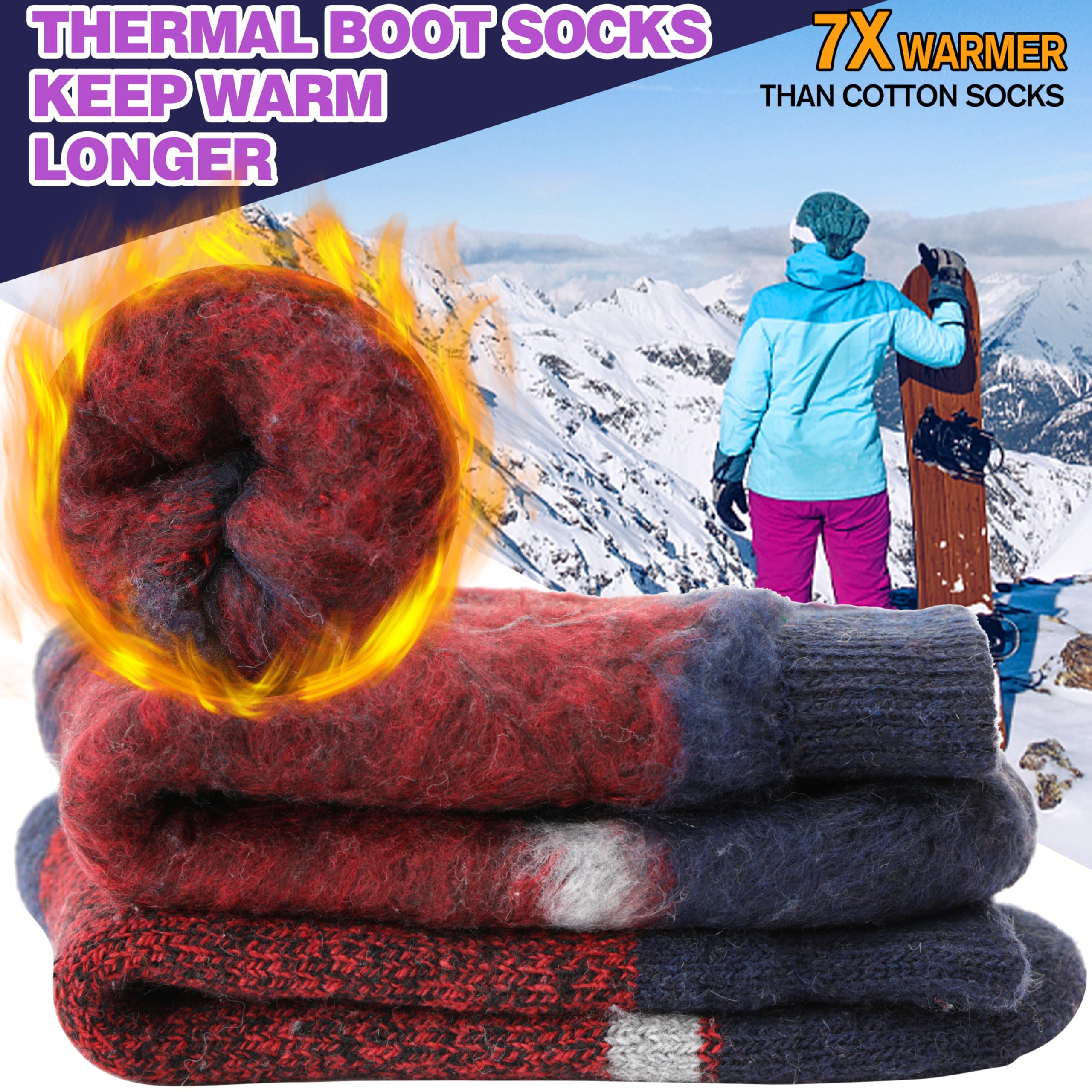 MOGGEI Calcetines Esquí Térmicos Hombre Y Mujer | Cálidos Y Gruesos Aislantes Para El Invierno,Ideales Para Botas De Esquí,Regalo De Calcetines,Regalos De Fin De Año,3 Pares