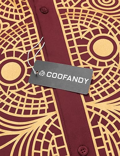 Vista 5 de COOFANDY Camisa de manga larga con estampado de dashiki africano para hombre, camisa tribal de color brillante