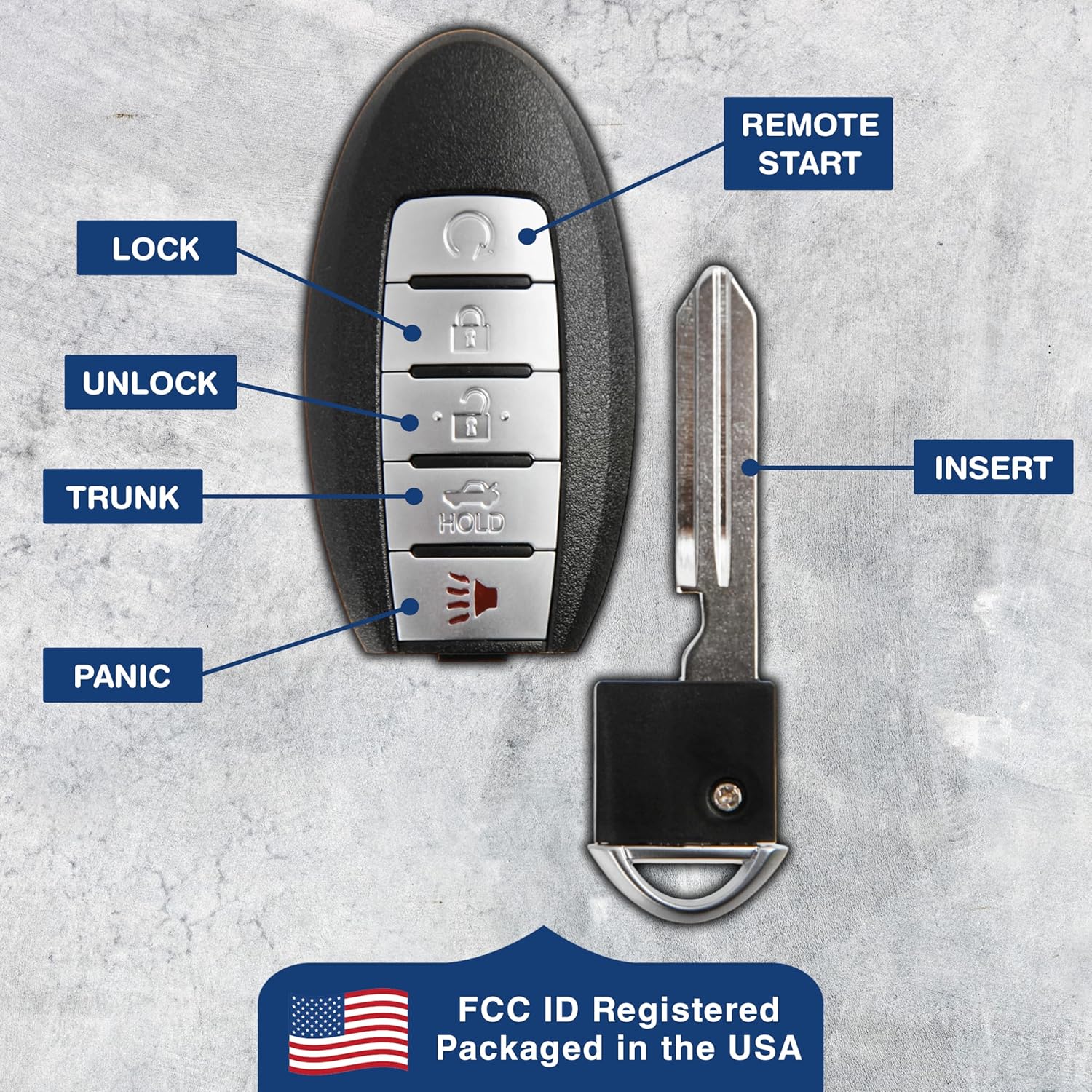 KeylessOption Key Fob Replacement for Nissan Altima, Versa, Sentra - 5-Button, Red, Black, Plastic, Passenger Car, OEM KR5TXN4