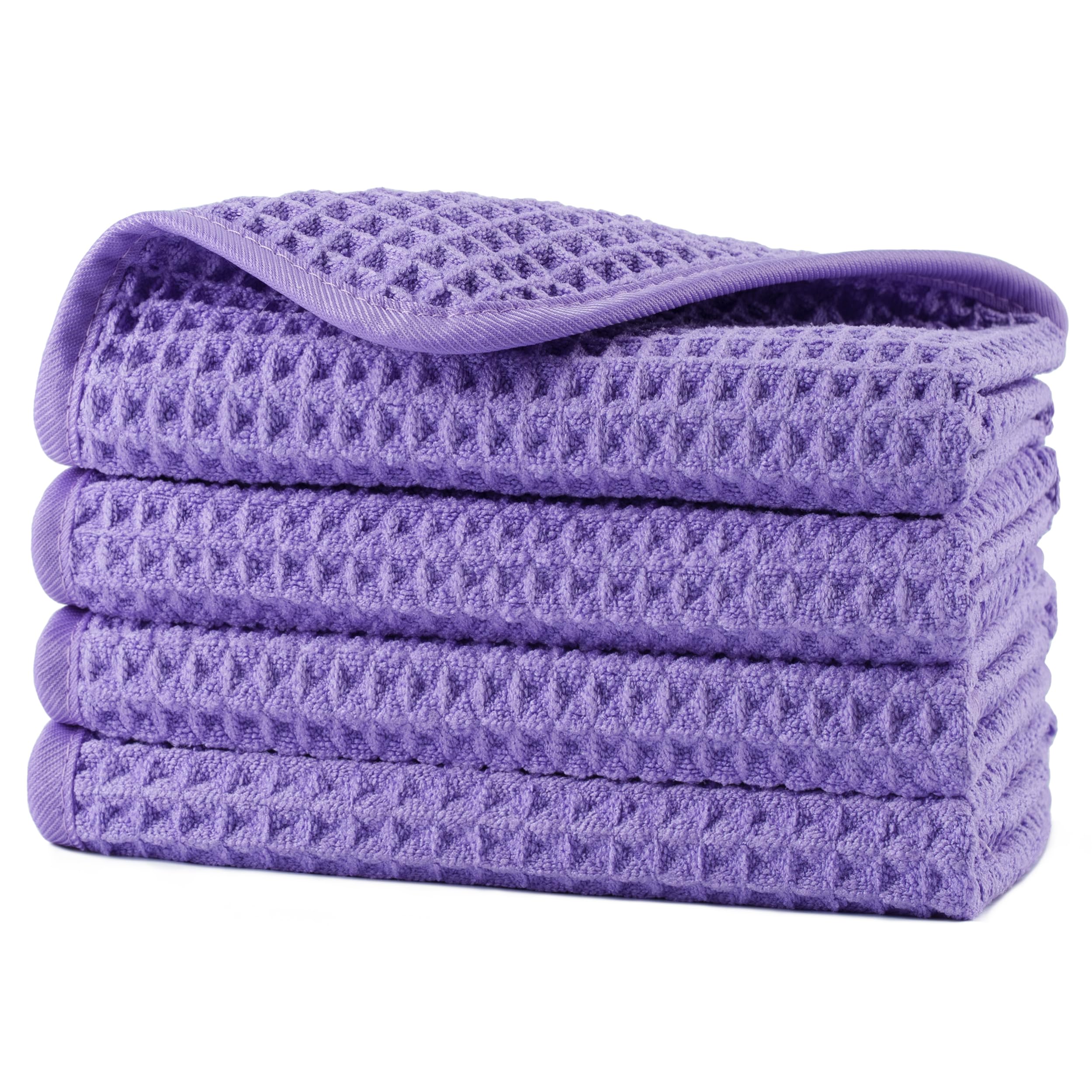 POLYTE Microfiber Lint Free Washcloth Face Towel, 13 x 13 in, 4 Pack (Waffle Weave)