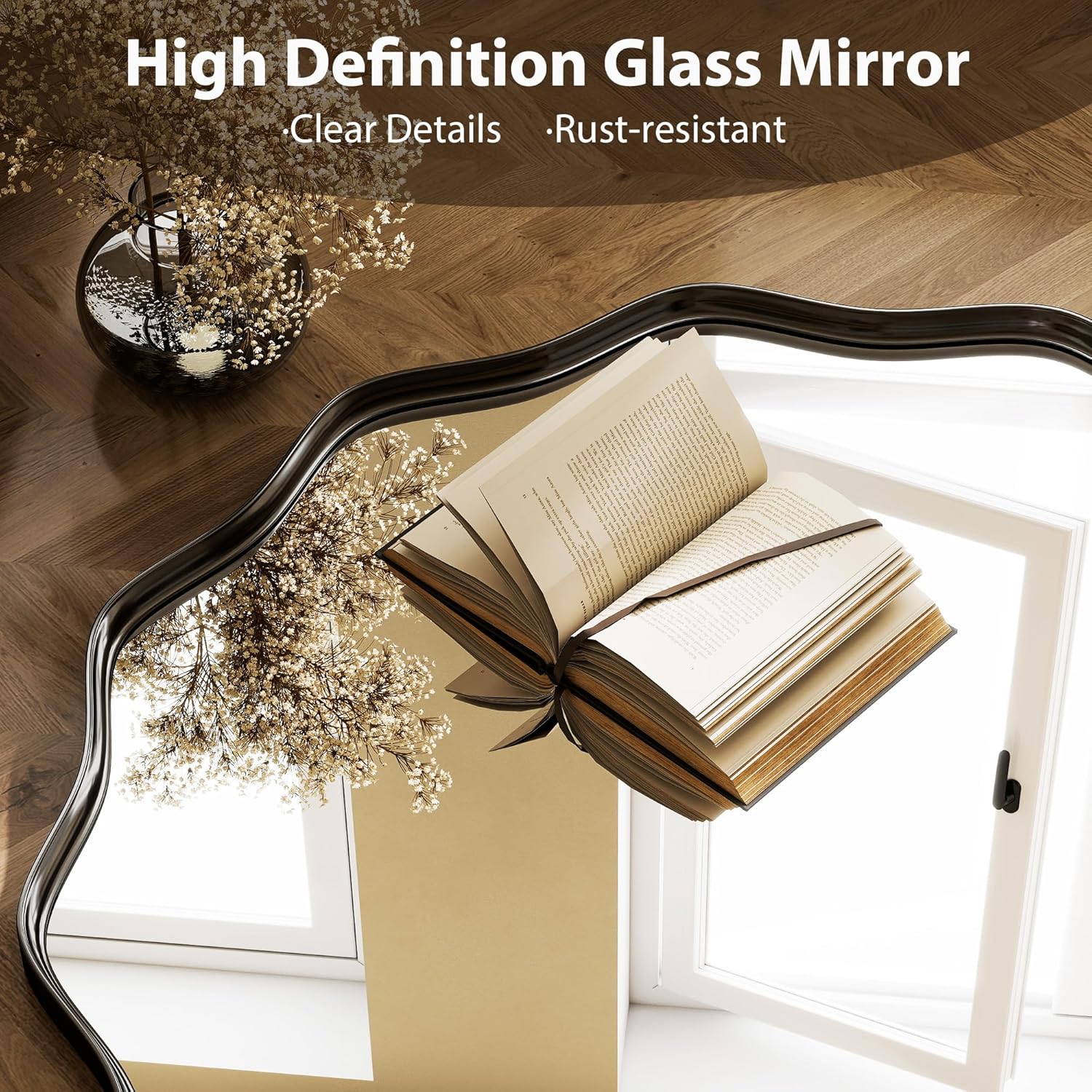 HARRITPURE 20" Scalloped Circle Wall Mirror, Metal Deep Frame Wavy Edge Round Mirror, Wall Mounted Mirror for Entryway, Bathroom, Vanity, Living Room,Black