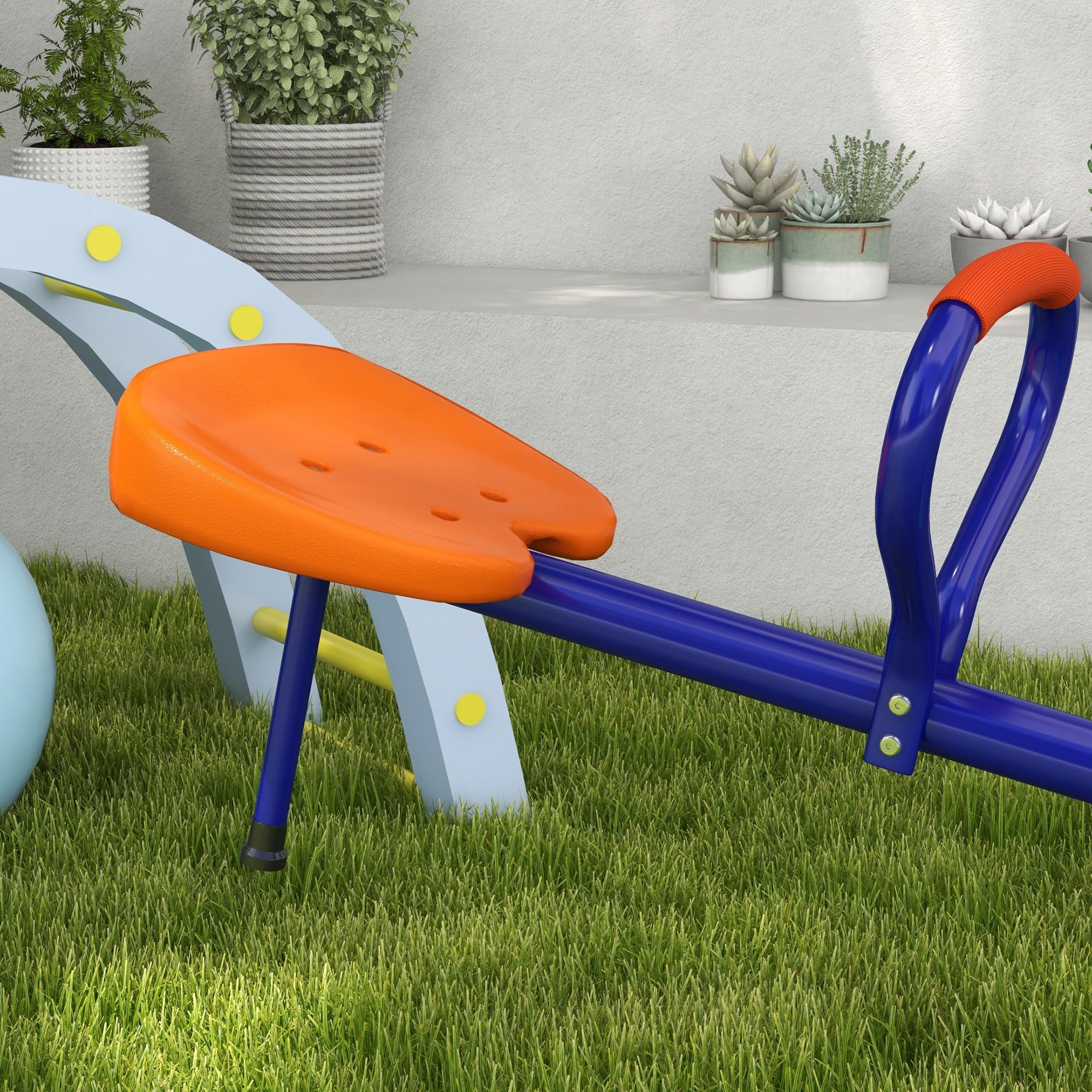 Outsunny Balancín para Niños Carga 90 kg Sube y Baja Infantil Giratorio 360° Barra con Longitud Ajustable con Poste Amortiguador Asiento Cómodo Asa Suave y Base de Acero para Patio Jardín Multicolor