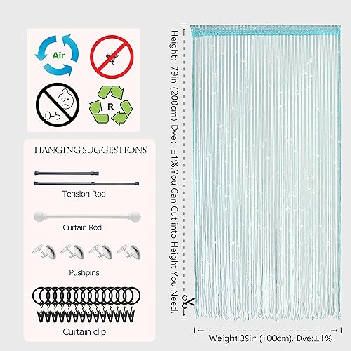 Miniatura 4 de Cortinas de cuerda para puertas, cortinas con cuentas brillantes para puerta, armario abierto, lavandería, colgante, cuentas hippie, panel para